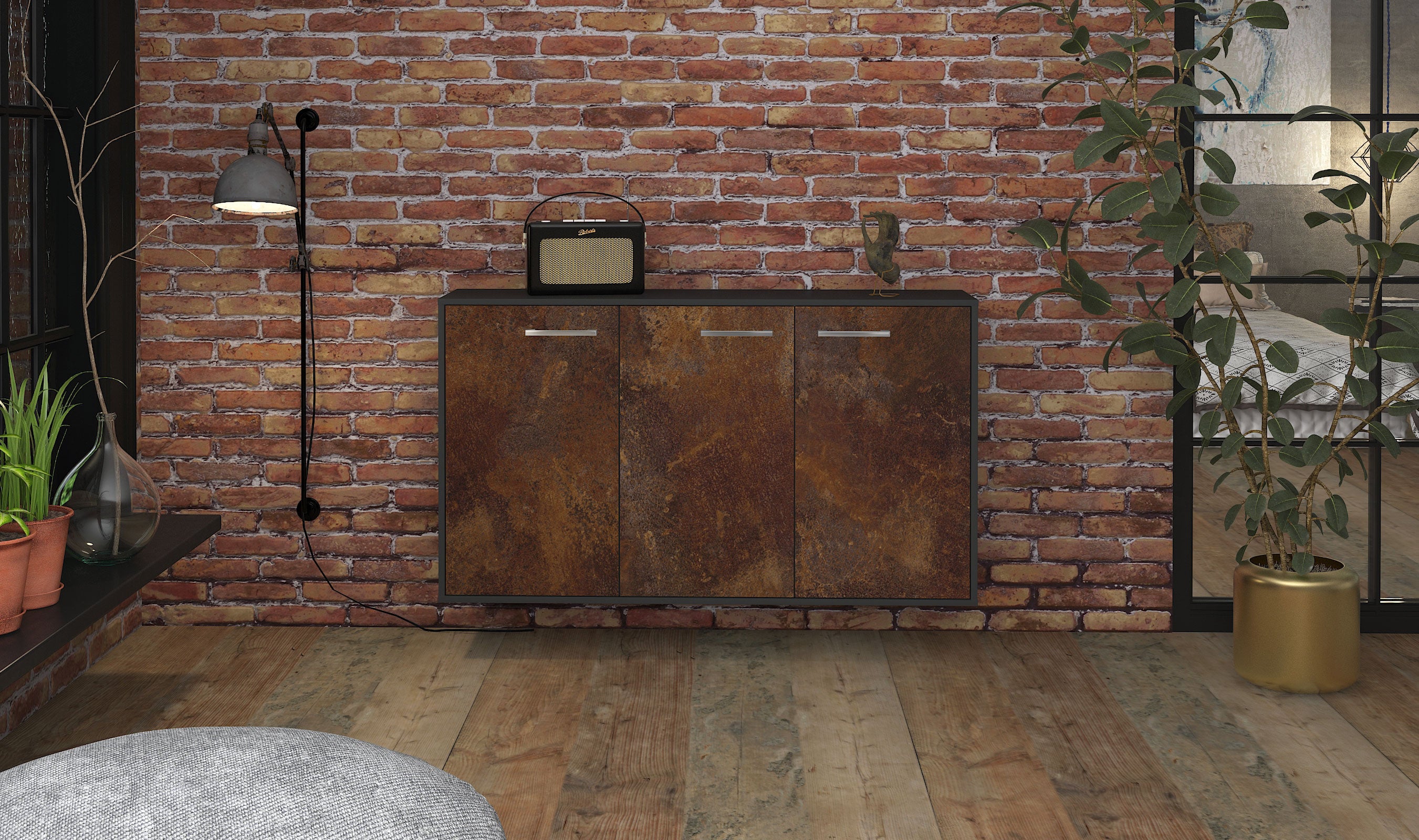 Sideboard - Delia - Design Industrie Stil - Wandmontage mit Griffe 136 cm Anthrazit