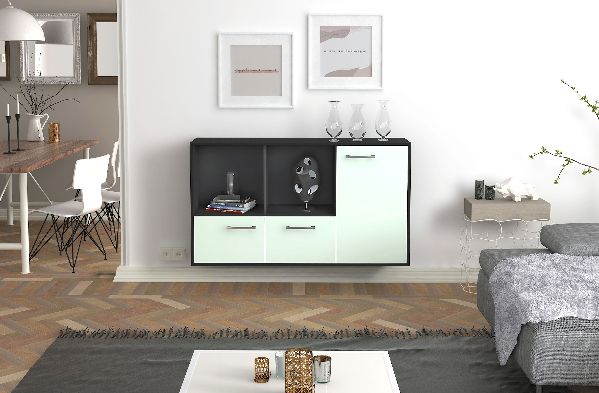 Sideboard - Dolcia - Design Farbakzent - Wandmontage mit Griffe 136 cm Anthrazit