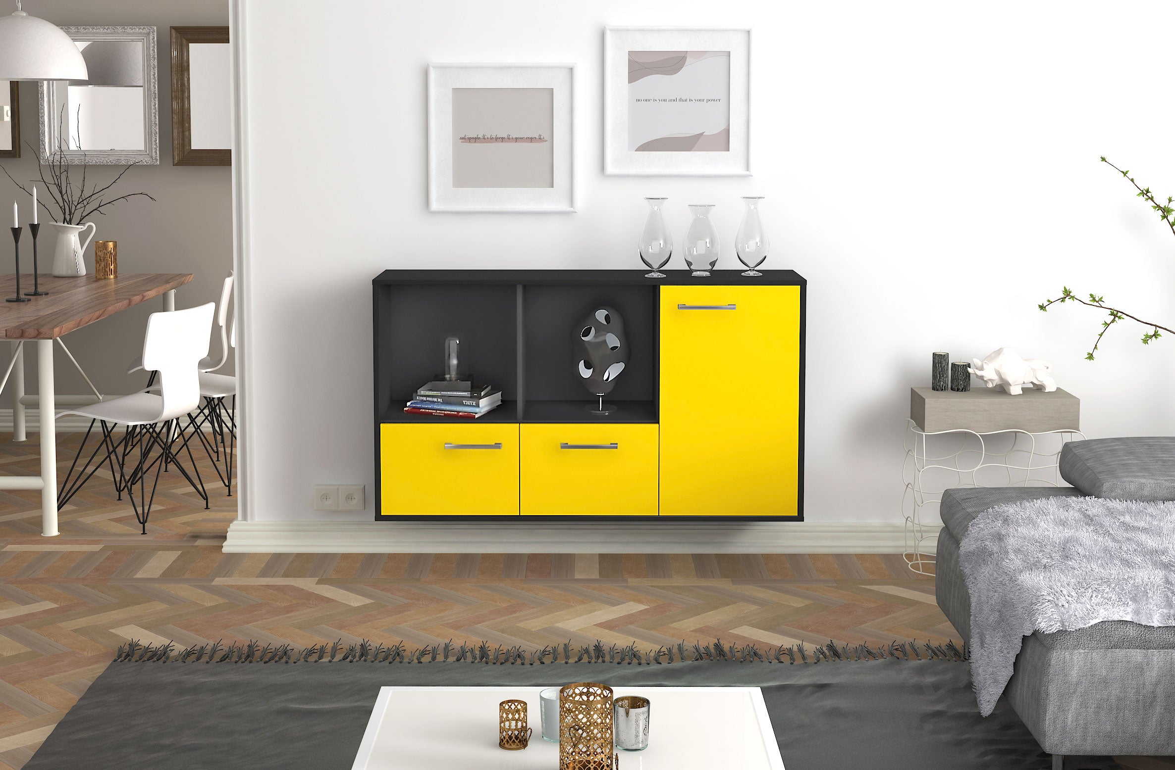 Sideboard - Dolcia - Design Farbakzent - Wandmontage mit Griffe 136 cm Anthrazit