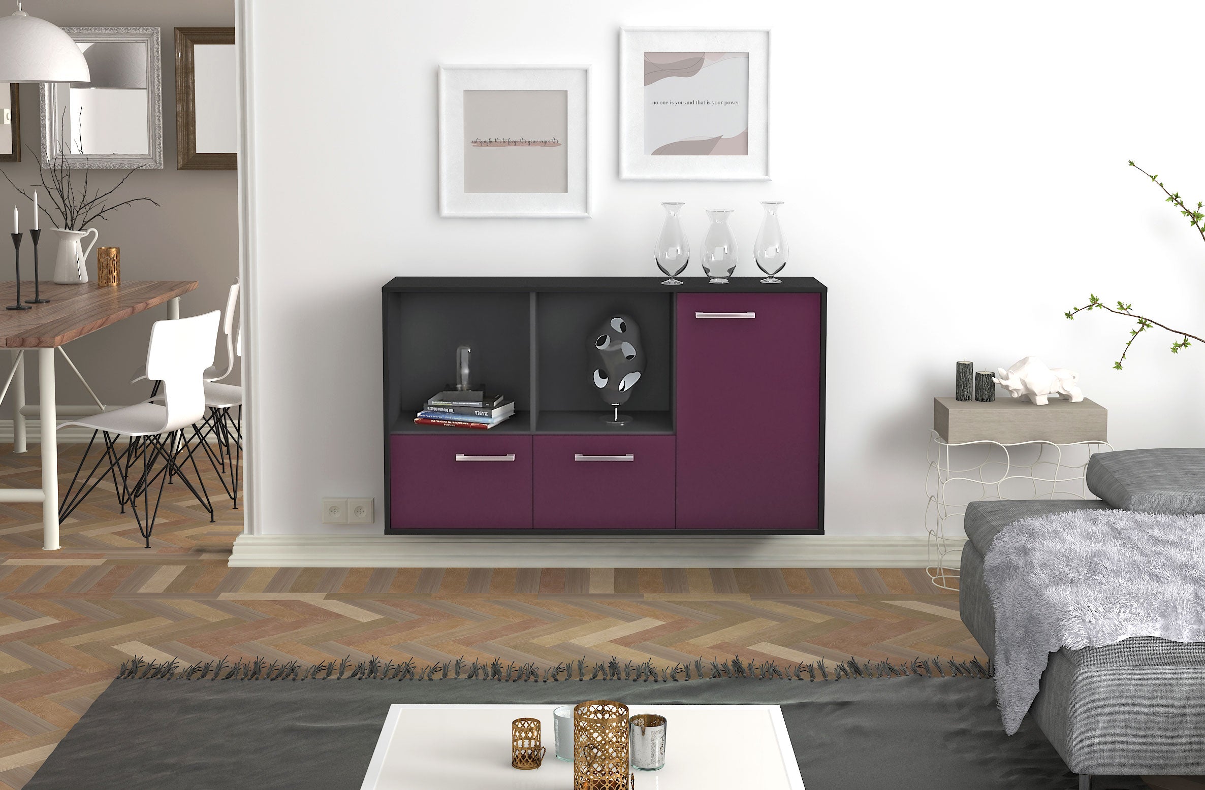 Sideboard - Dolcia - Design Farbakzent - Wandmontage mit Griffe 136 cm Anthrazit