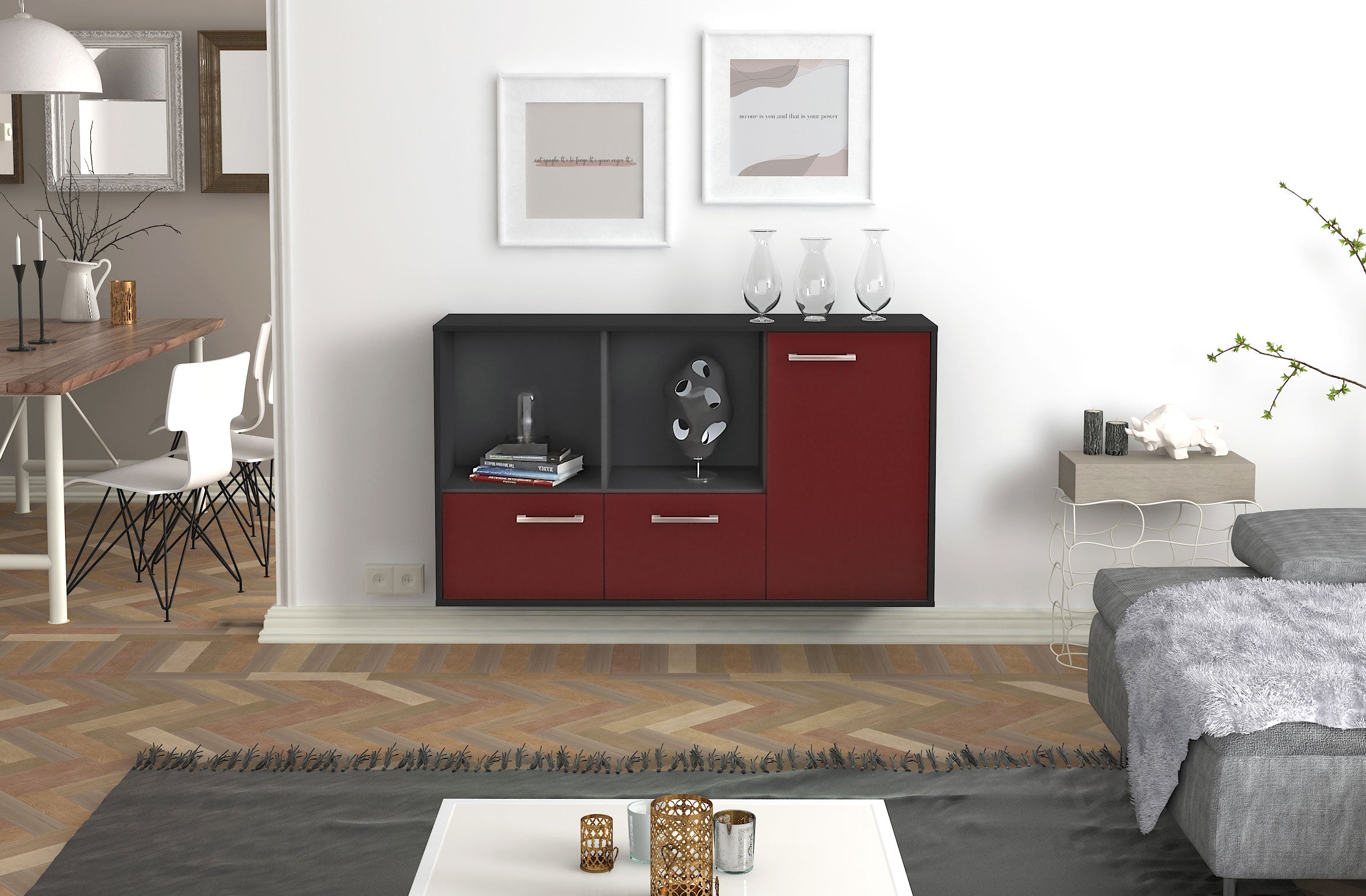 Sideboard - Dolcia - Design Farbakzent - Wandmontage mit Griffe 136 cm Anthrazit