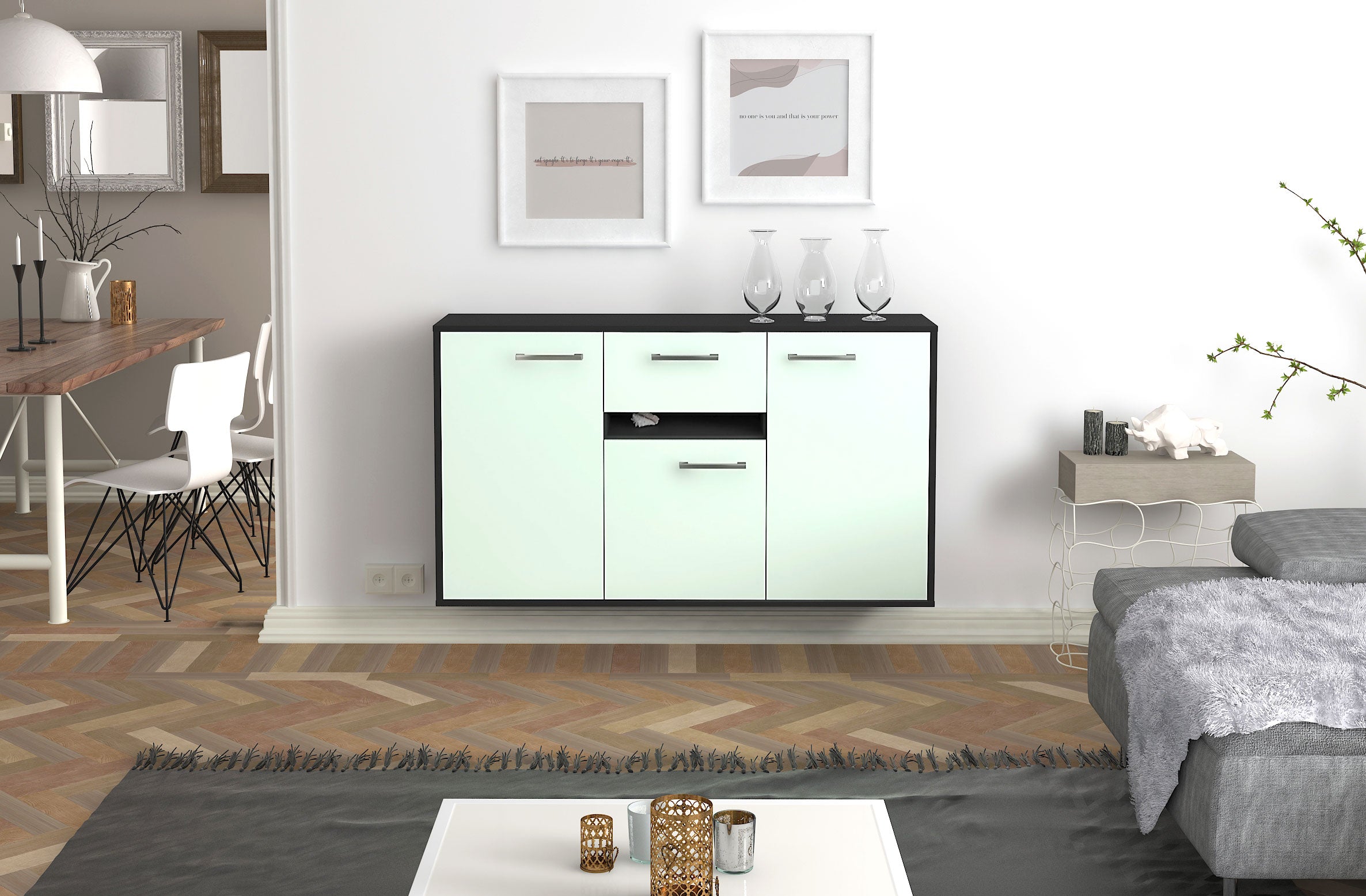 Sideboard - Dorina - Design Farbakzent - Wandmontage mit Griffe 136 cm Anthrazit
