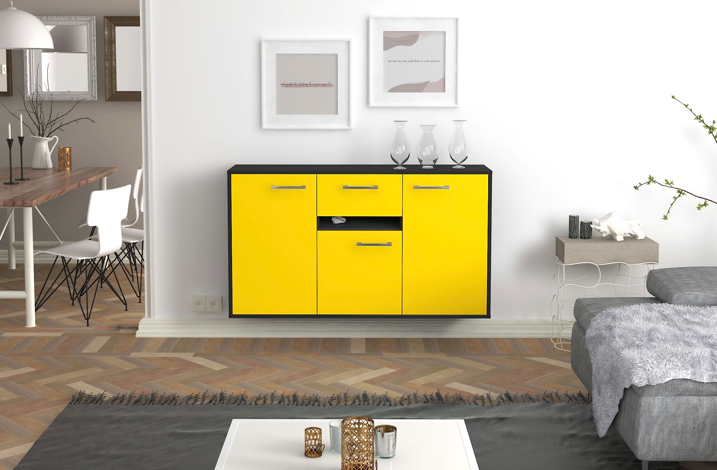 Sideboard - Dorina - Design Farbakzent - Wandmontage mit Griffe 136 cm Anthrazit