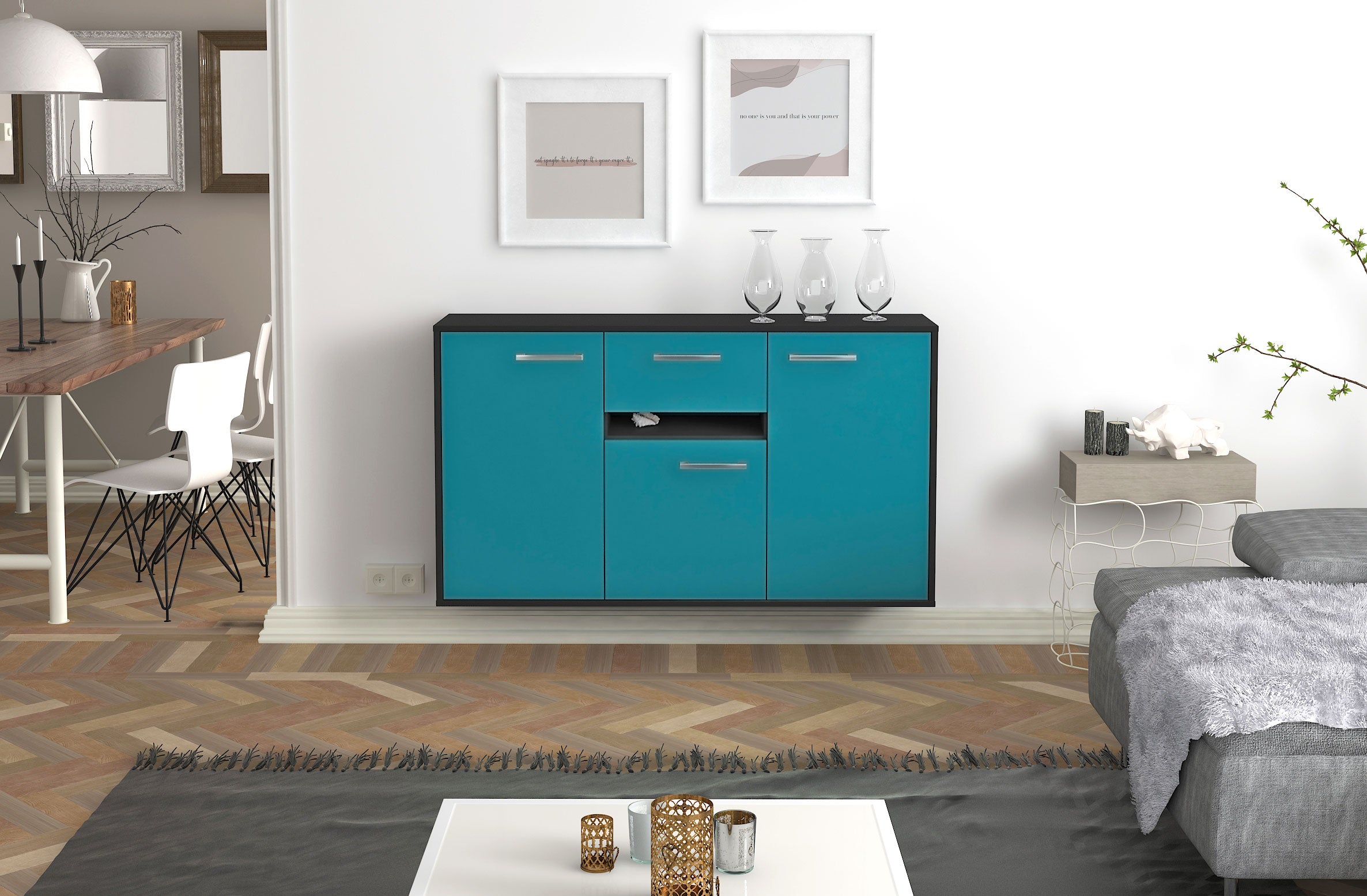 Sideboard - Dorina - Design Farbakzent - Wandmontage mit Griffe 136 cm Anthrazit