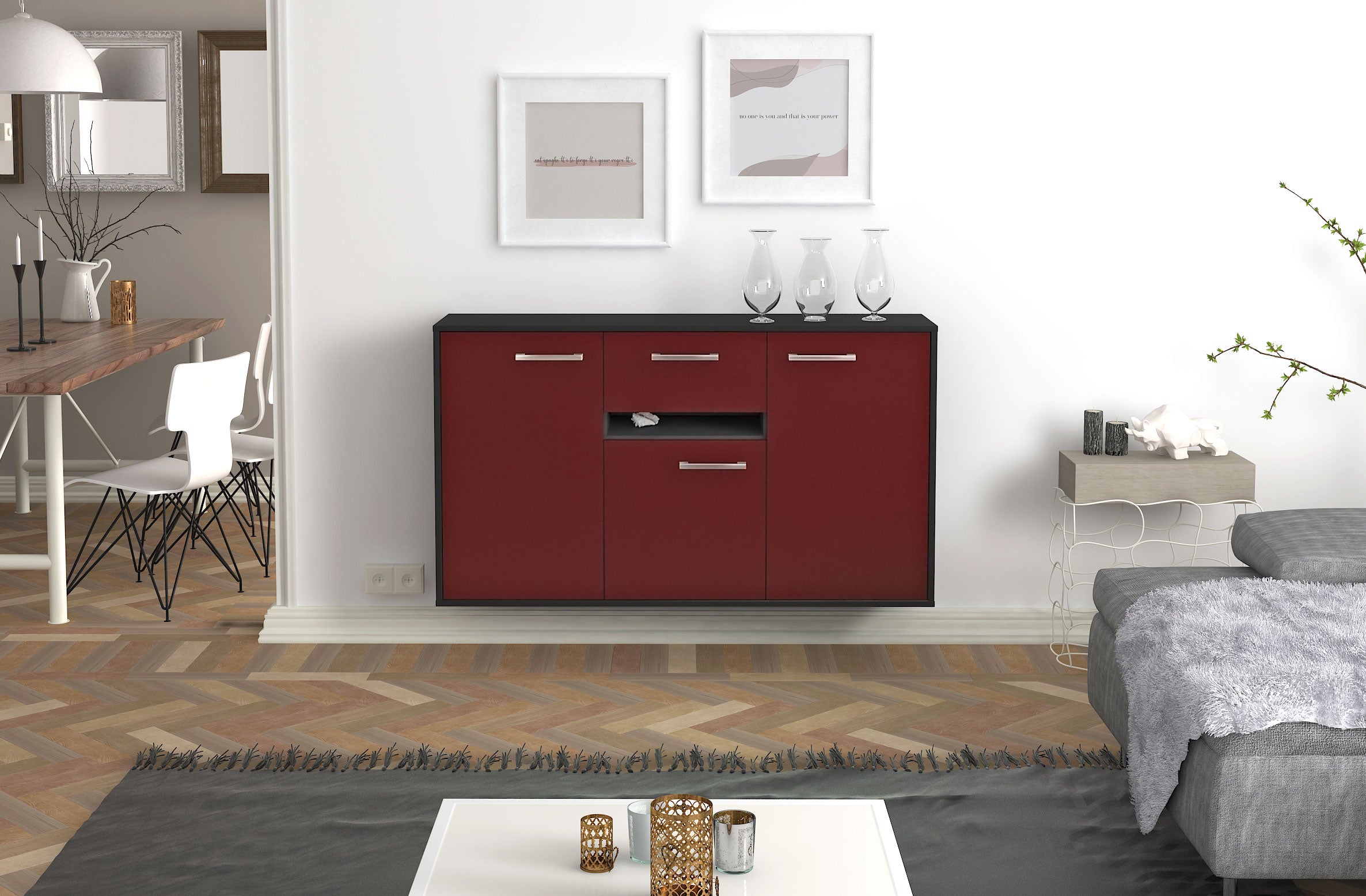 Sideboard - Dorina - Design Farbakzent - Wandmontage mit Griffe 136 cm Anthrazit
