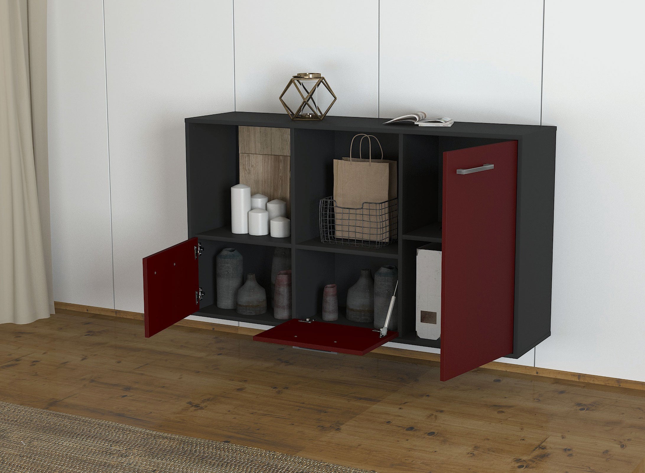 Sideboard - Dolcia - Design Farbakzent - Wandmontage mit Griffe 136 cm Anthrazit
