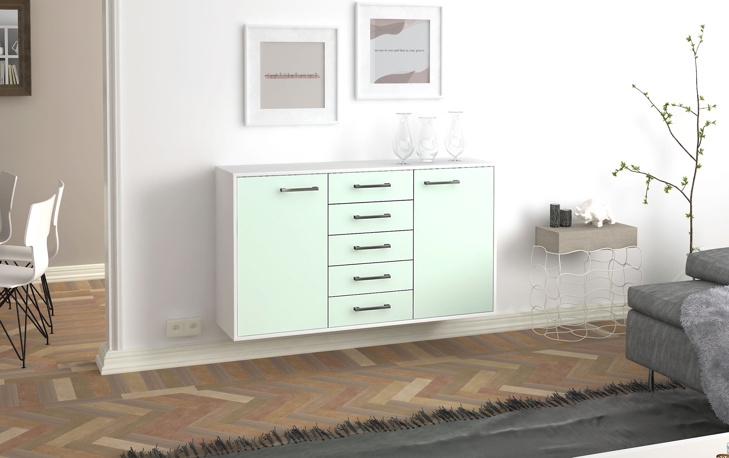 Sideboard - Dorelly - Design Farbakzent - Wandmontage mit Griffe 136 cm Weiss