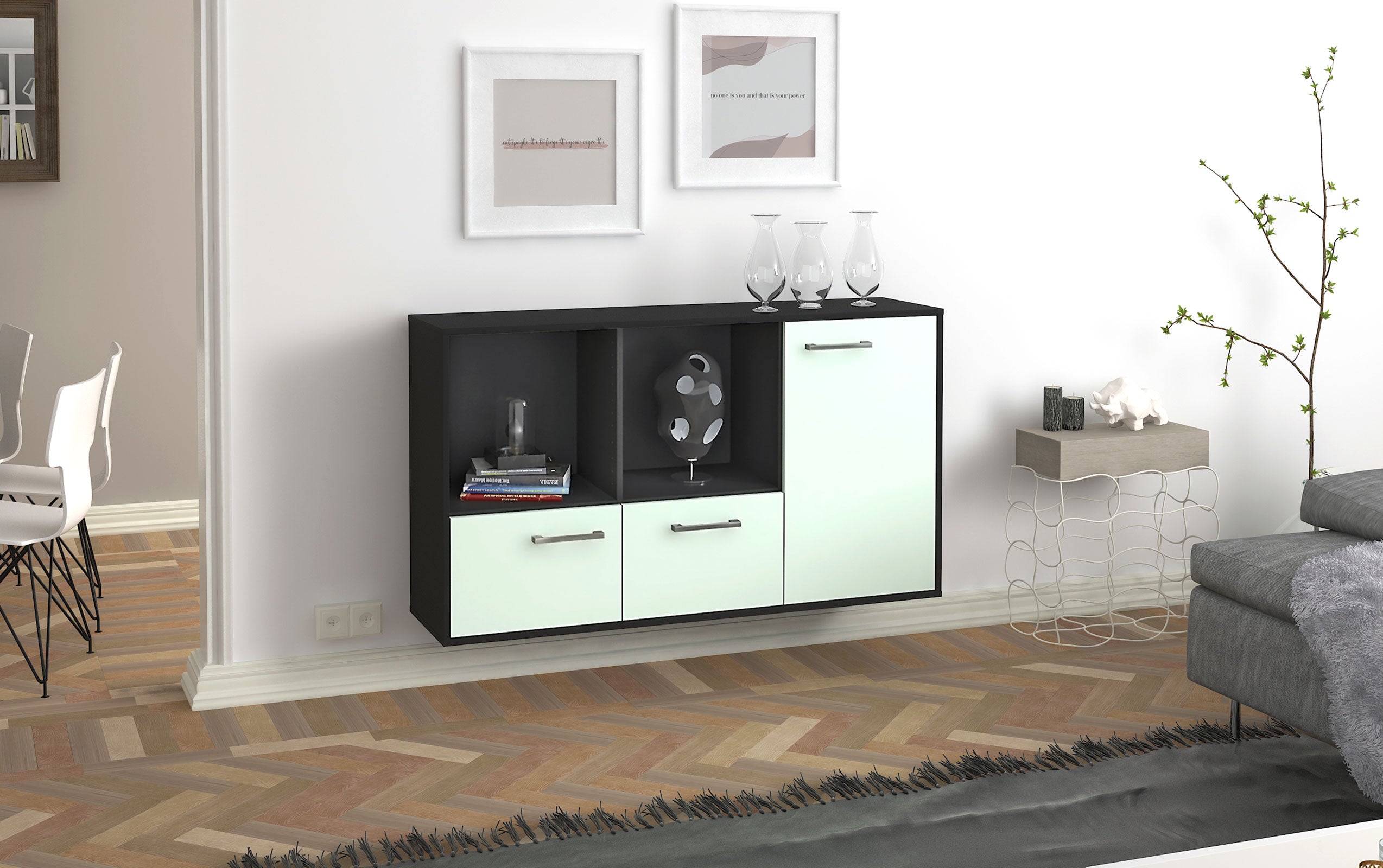 Sideboard - Dolcia - Design Farbakzent - Wandmontage mit Griffe 136 cm Anthrazit