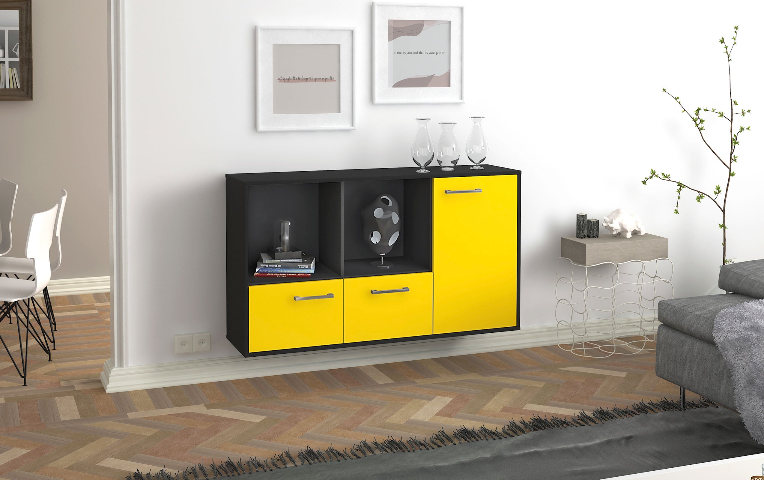 Sideboard - Dolcia - Design Farbakzent - Wandmontage mit Griffe 136 cm Anthrazit