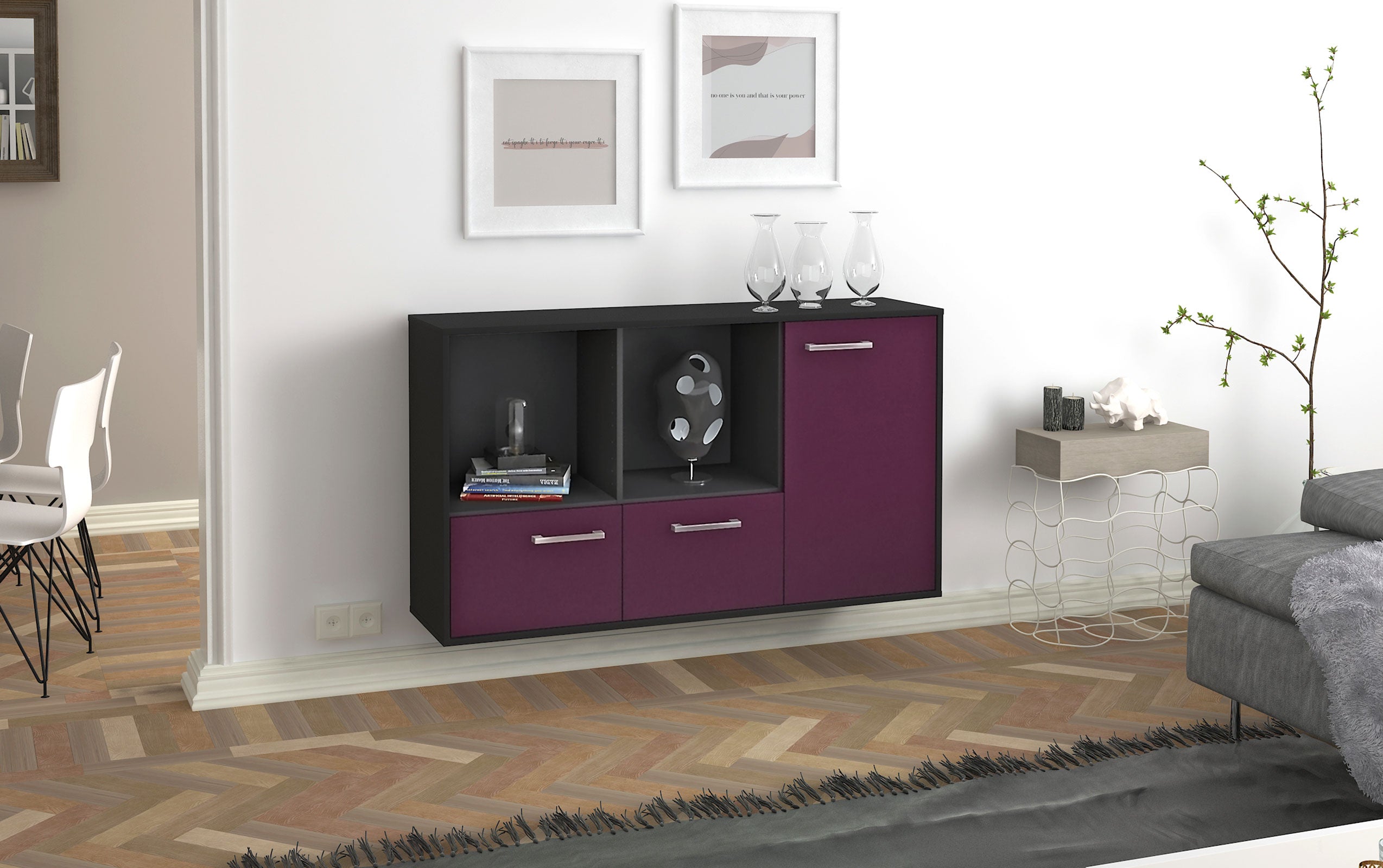 Sideboard - Dolcia - Design Farbakzent - Wandmontage mit Griffe 136 cm Anthrazit