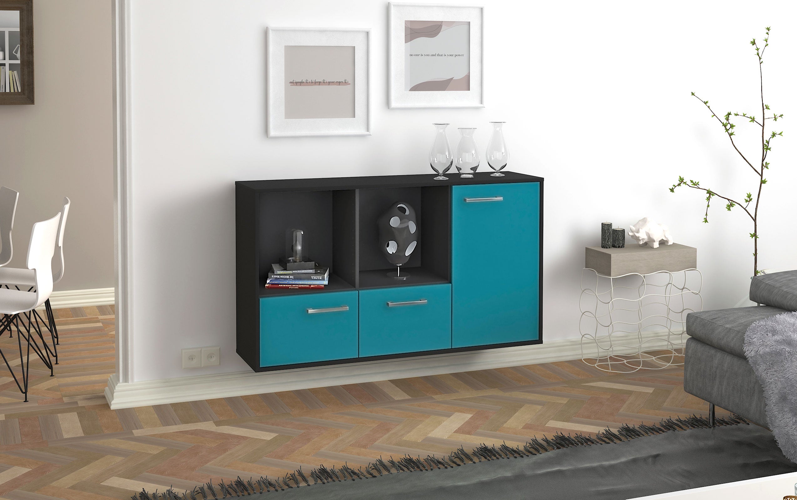 Sideboard - Dolcia - Design Farbakzent - Wandmontage mit Griffe 136 cm Anthrazit