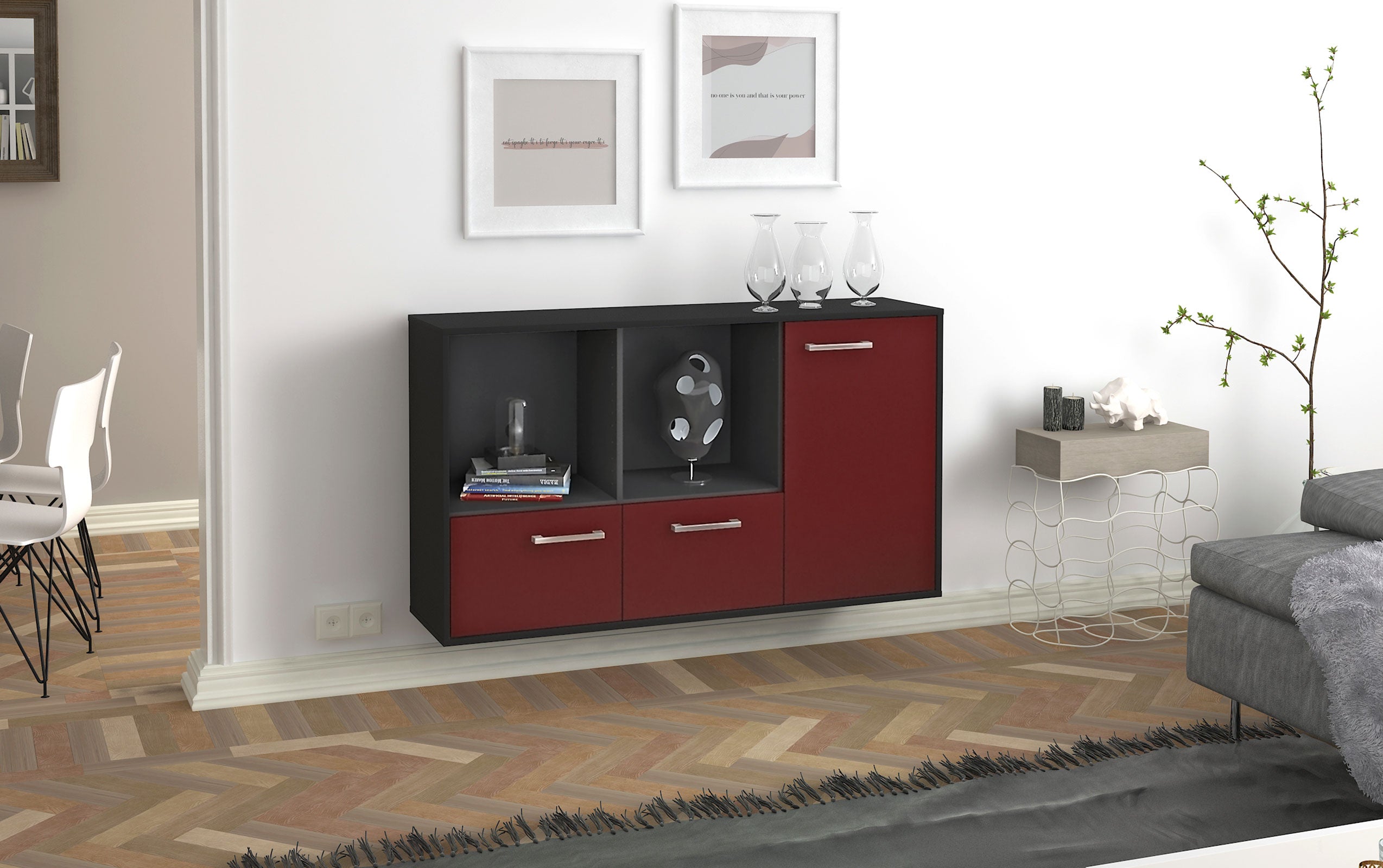 Sideboard - Dolcia - Design Farbakzent - Wandmontage mit Griffe 136 cm Anthrazit