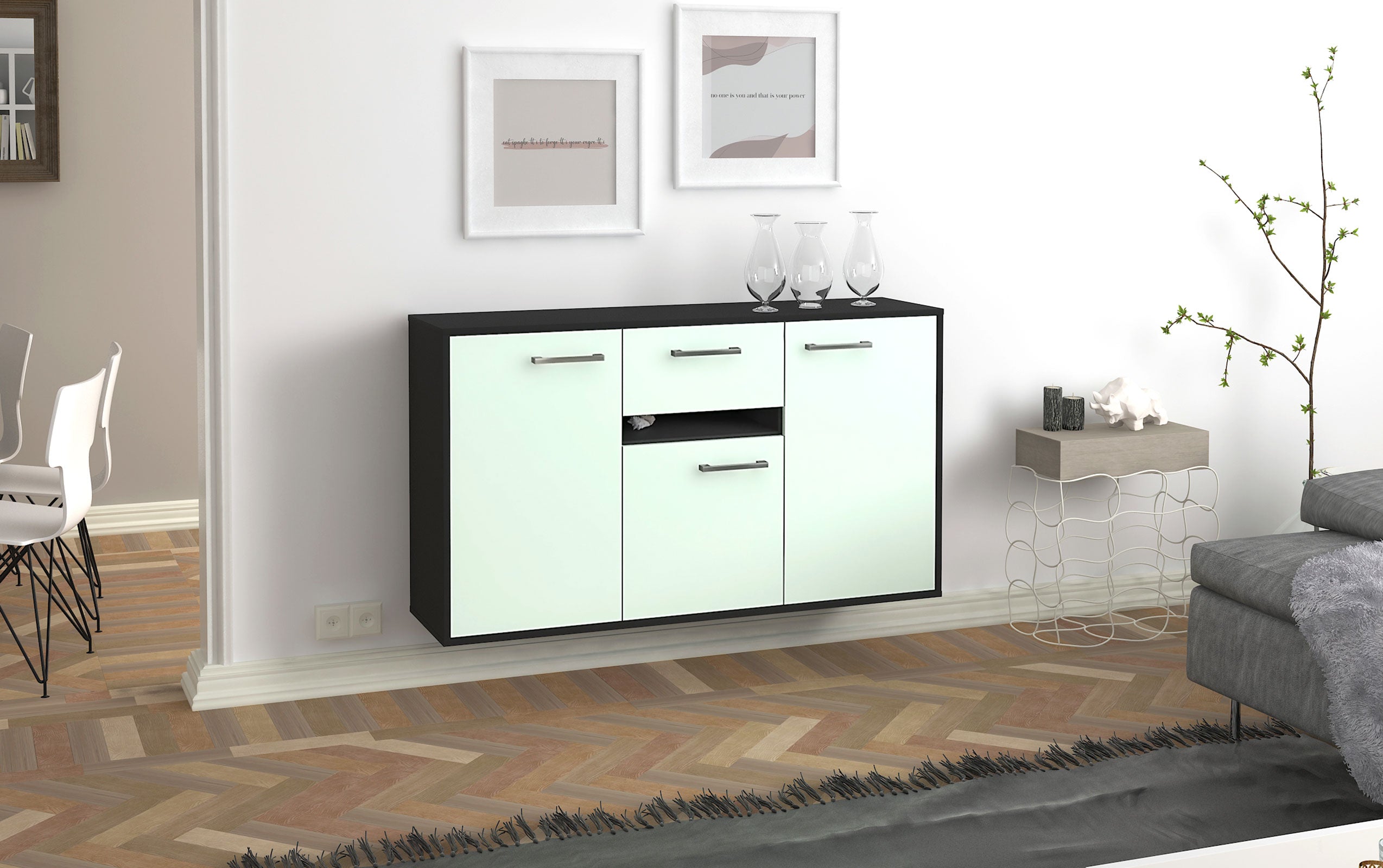 Sideboard - Dorina - Design Farbakzent - Wandmontage mit Griffe 136 cm Anthrazit