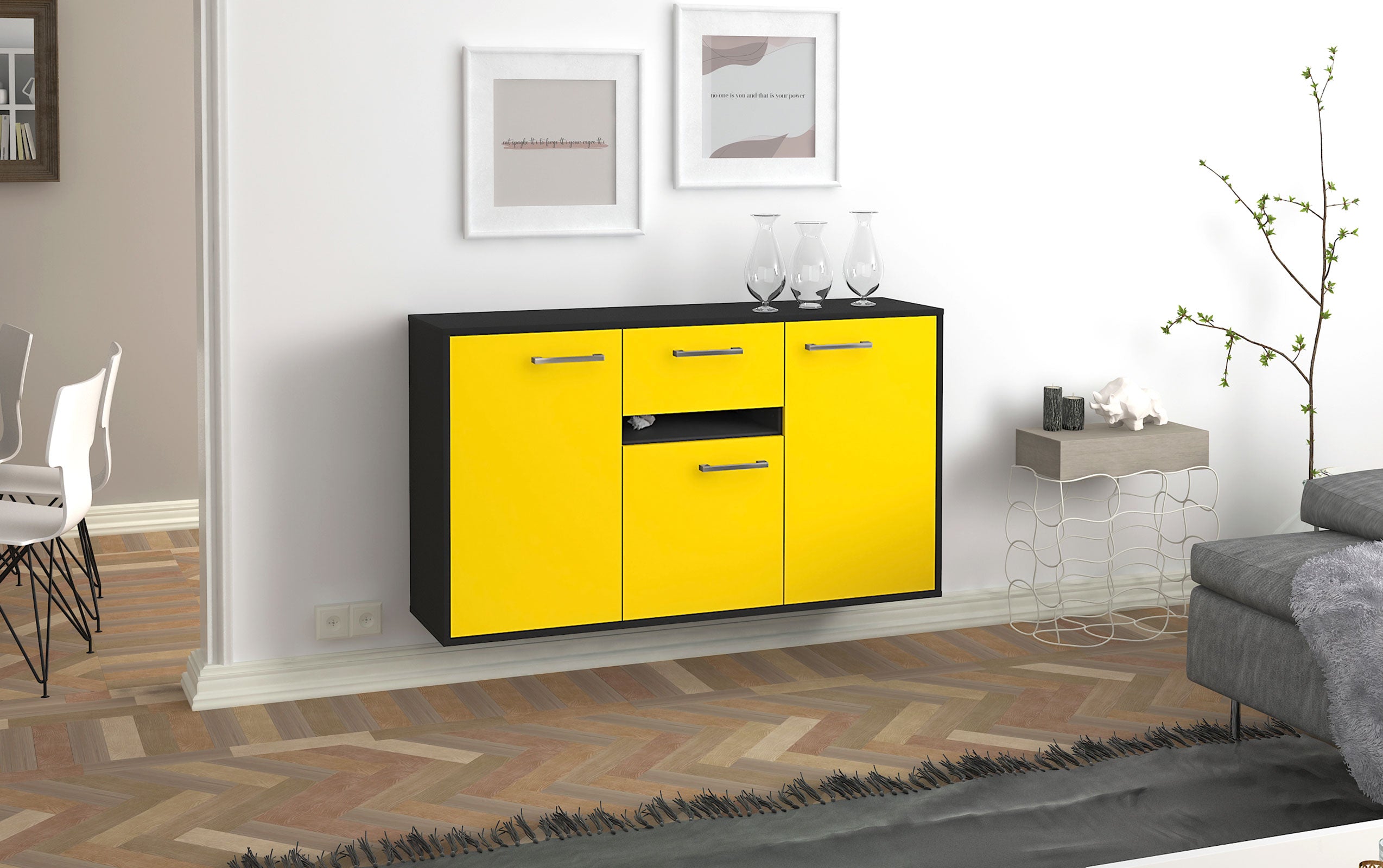 Sideboard - Dorina - Design Farbakzent - Wandmontage mit Griffe 136 cm Anthrazit