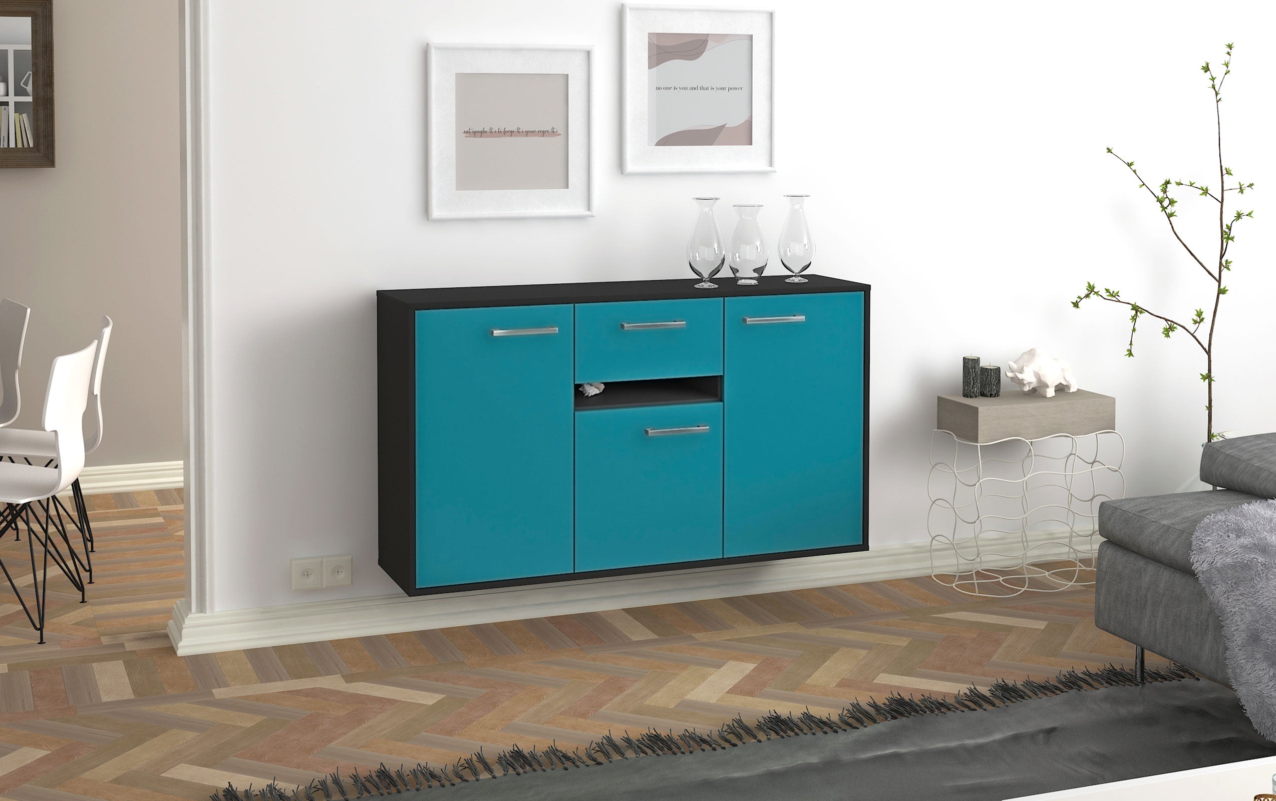 Sideboard - Dorina - Design Farbakzent - Wandmontage mit Griffe 136 cm Anthrazit