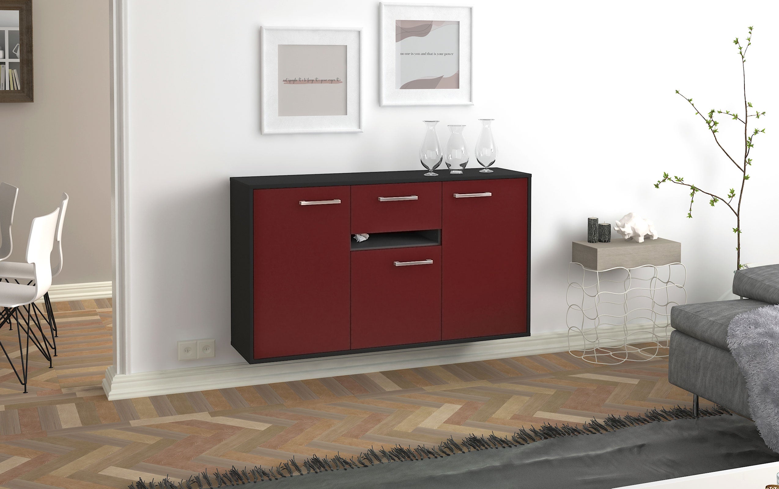 Sideboard - Dorina - Design Farbakzent - Wandmontage mit Griffe 136 cm Anthrazit