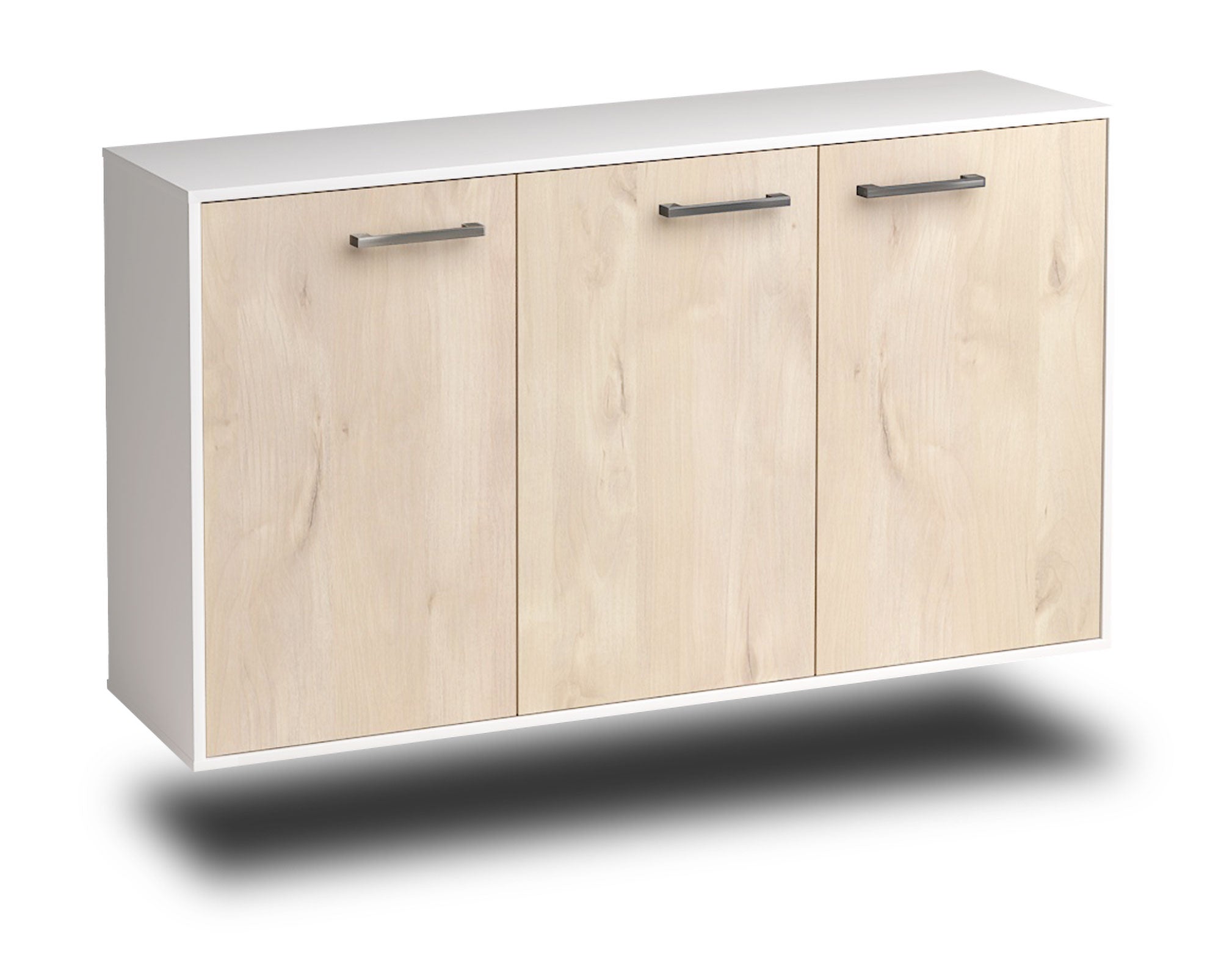 Sideboard - Delia - Design Holzdekor - Wandmontage mit Griffe 136 cm Weiss