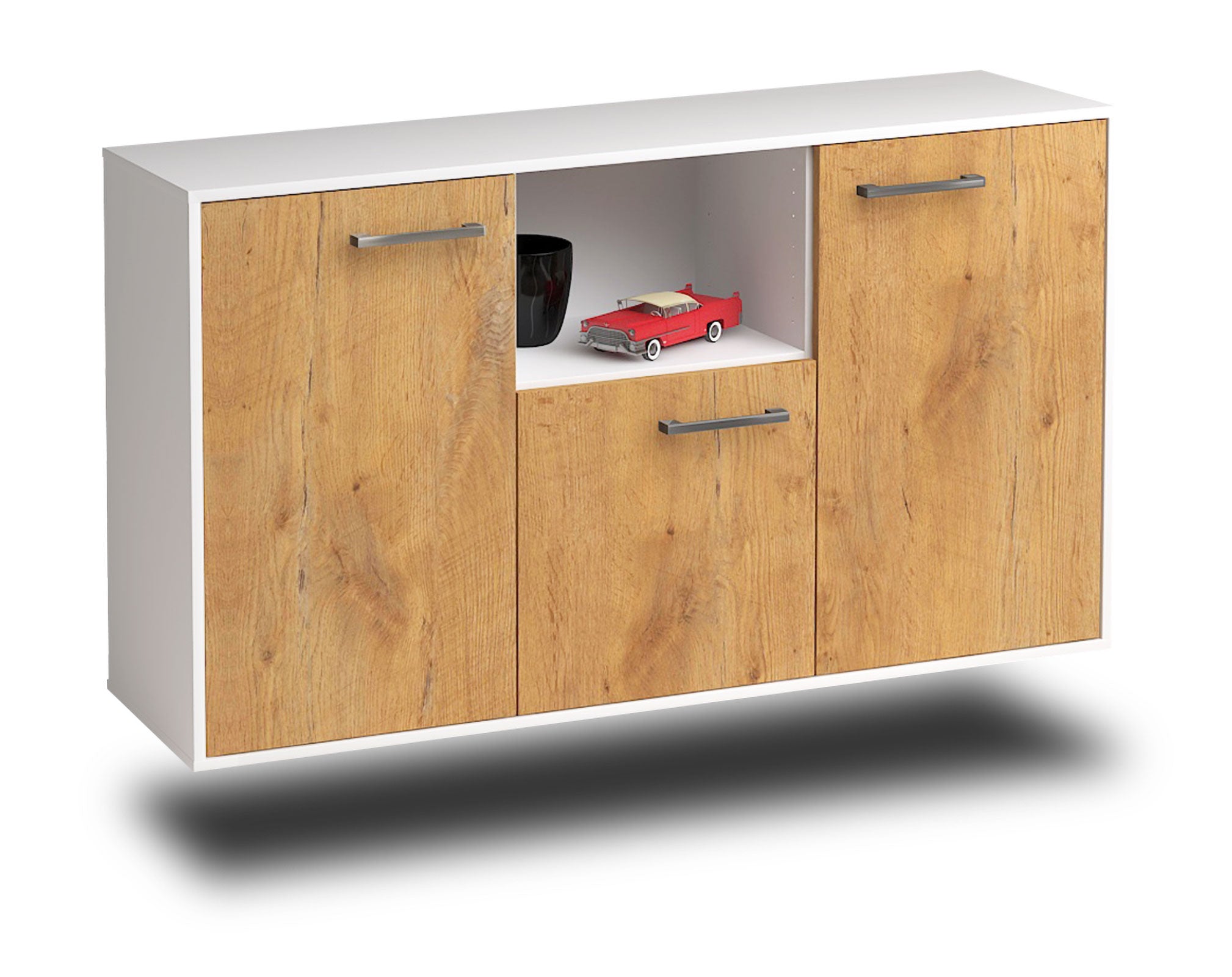 Sideboard - Demetria - Design Holzdekor - Wandmontage mit Griffe 136 cm Weiss