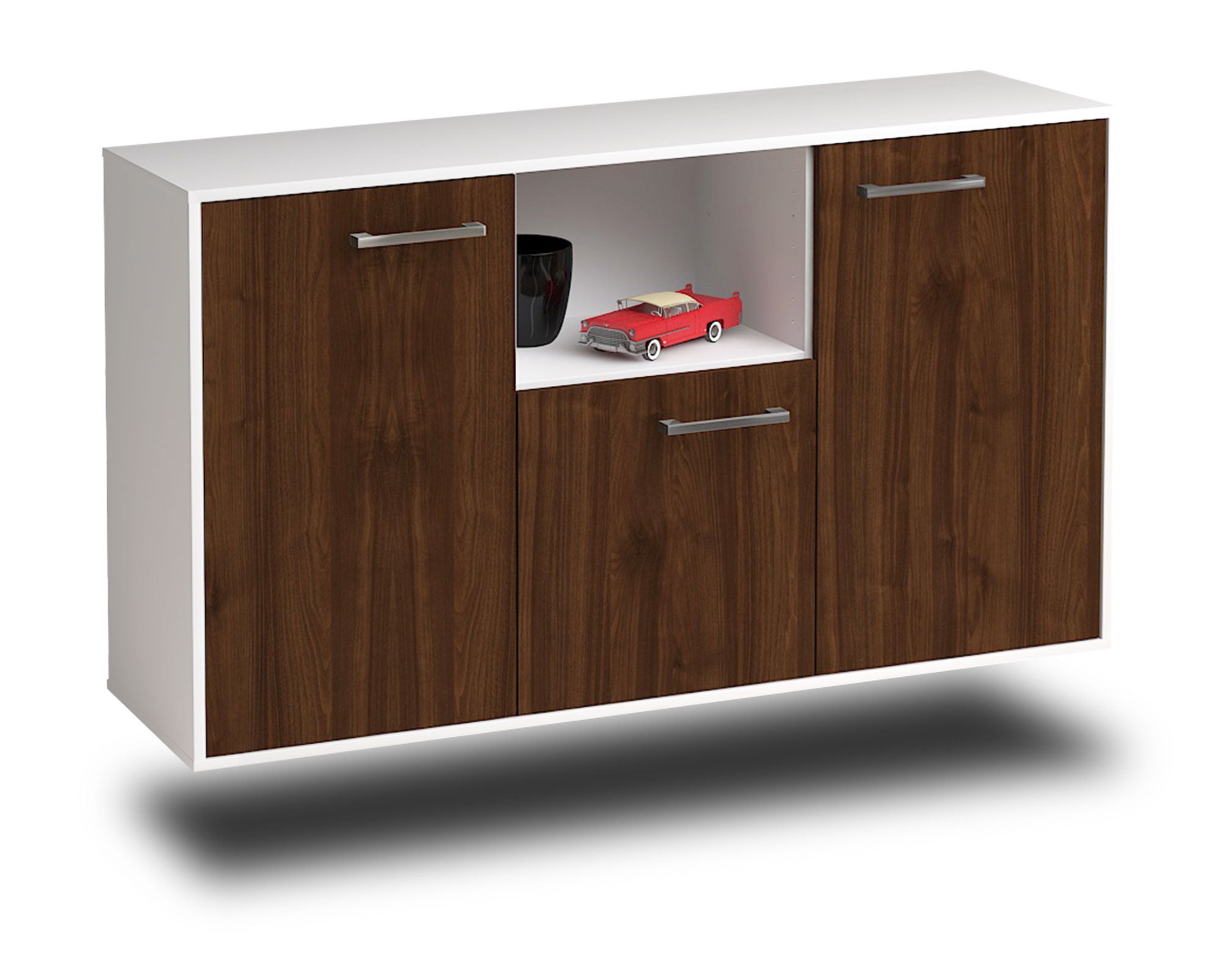 Sideboard - Demetria - Design Holzdekor - Wandmontage mit Griffe 136 cm Weiss