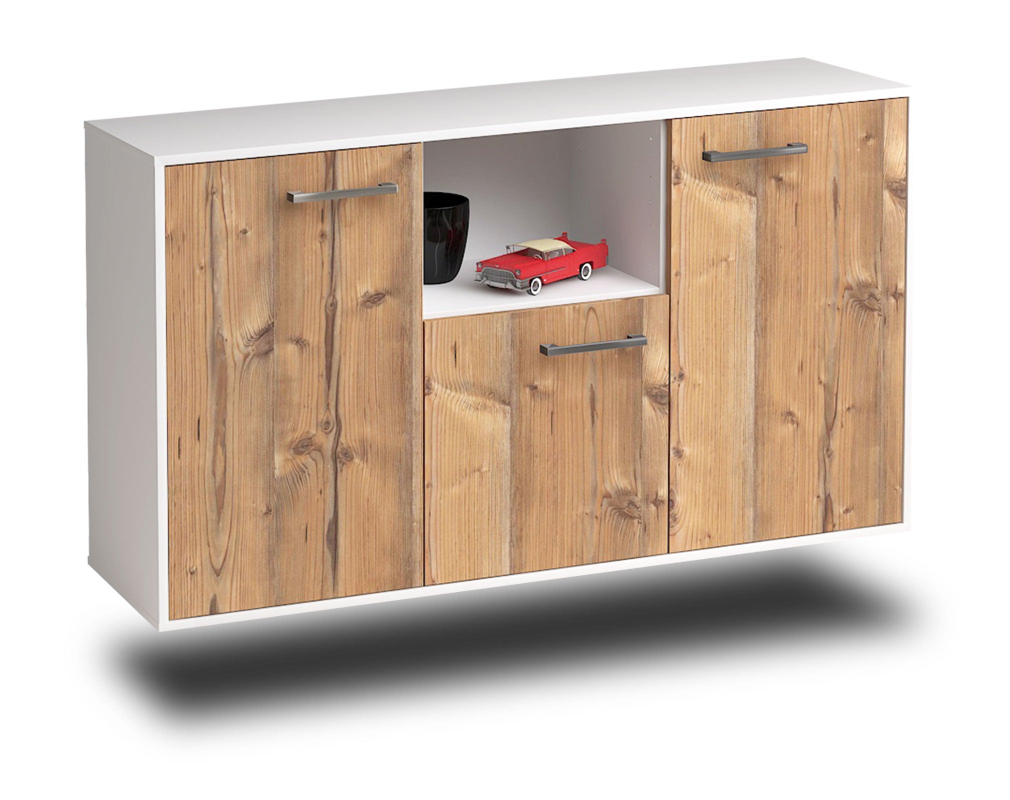 Sideboard - Demetria - Design Holzdekor - Wandmontage mit Griffe 136 cm Weiss