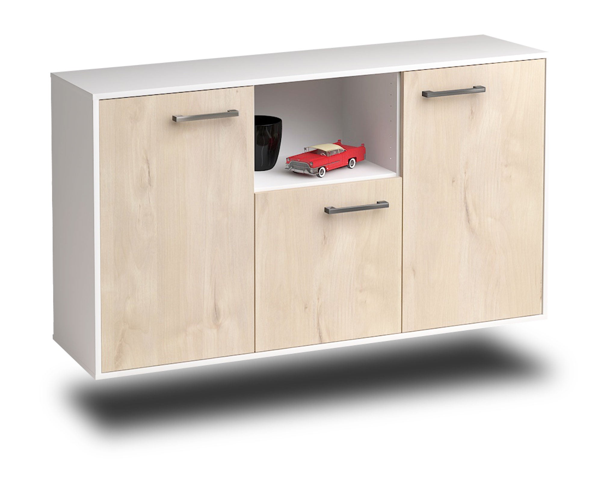 Sideboard - Demetria - Design Holzdekor - Wandmontage mit Griffe 136 cm Weiss