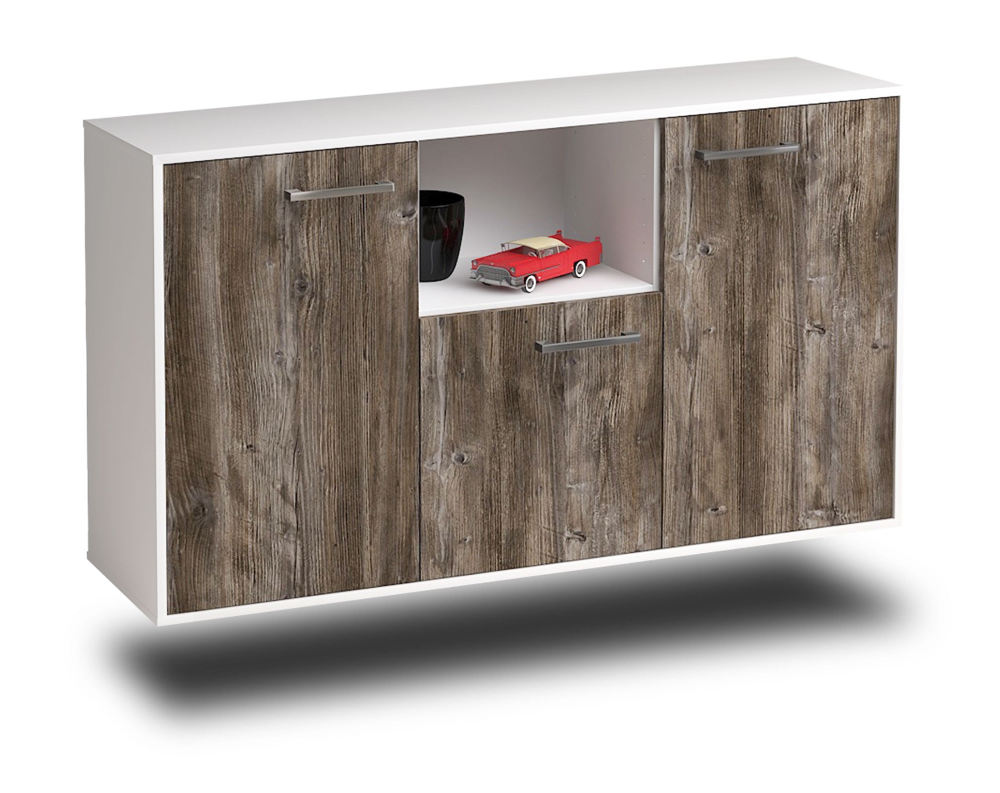 Sideboard - Demetria - Design Holzdekor - Wandmontage mit Griffe 136 cm Weiss