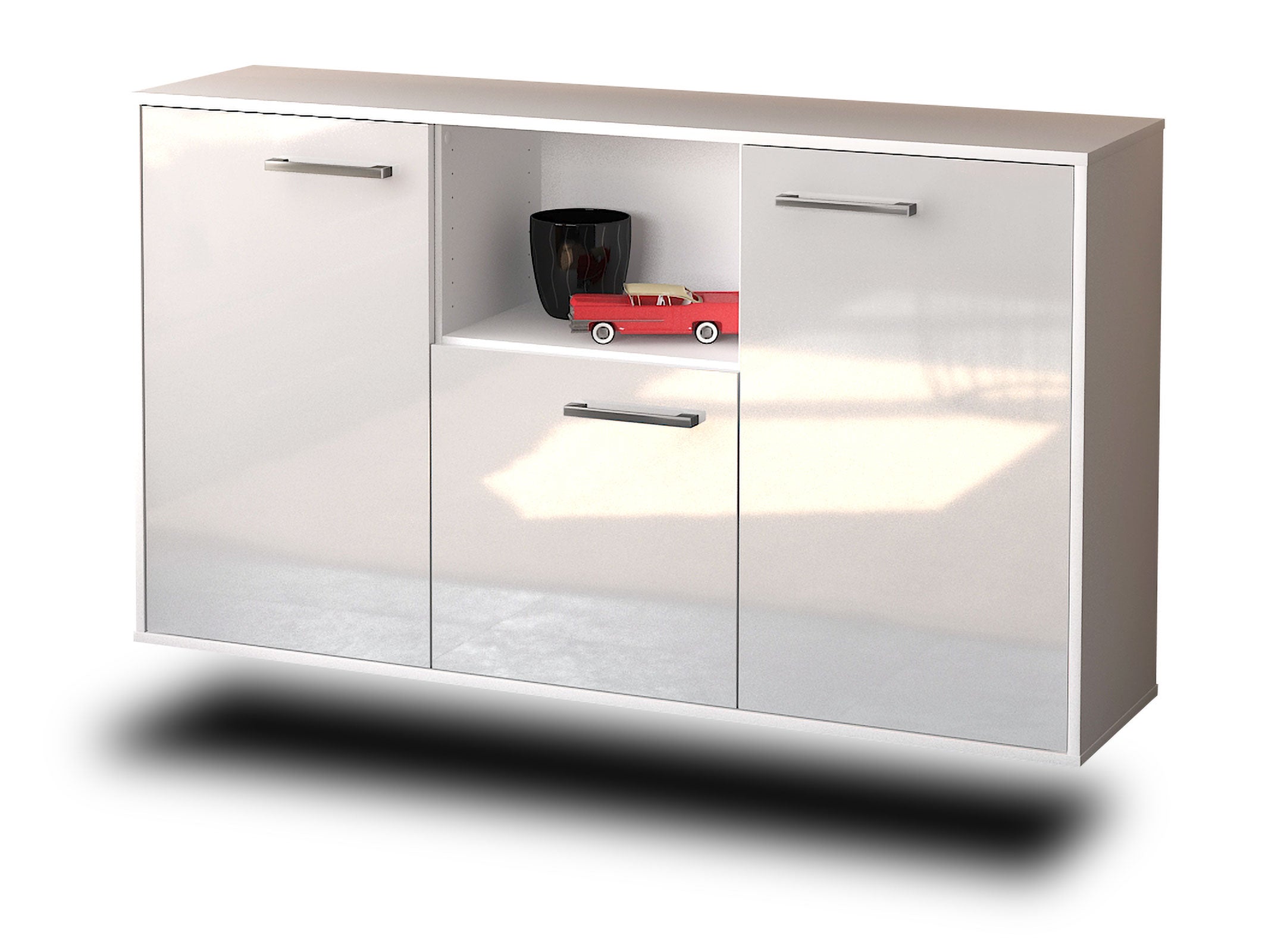 Sideboard - Demetria - Design Hochglanz - Wandmontage mit Griffe 136 cm Weiss