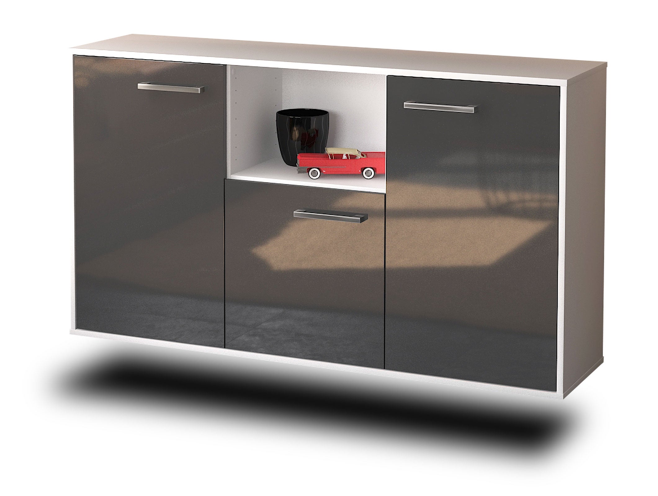 Sideboard - Demetria - Design Hochglanz - Wandmontage mit Griffe 136 cm Weiss