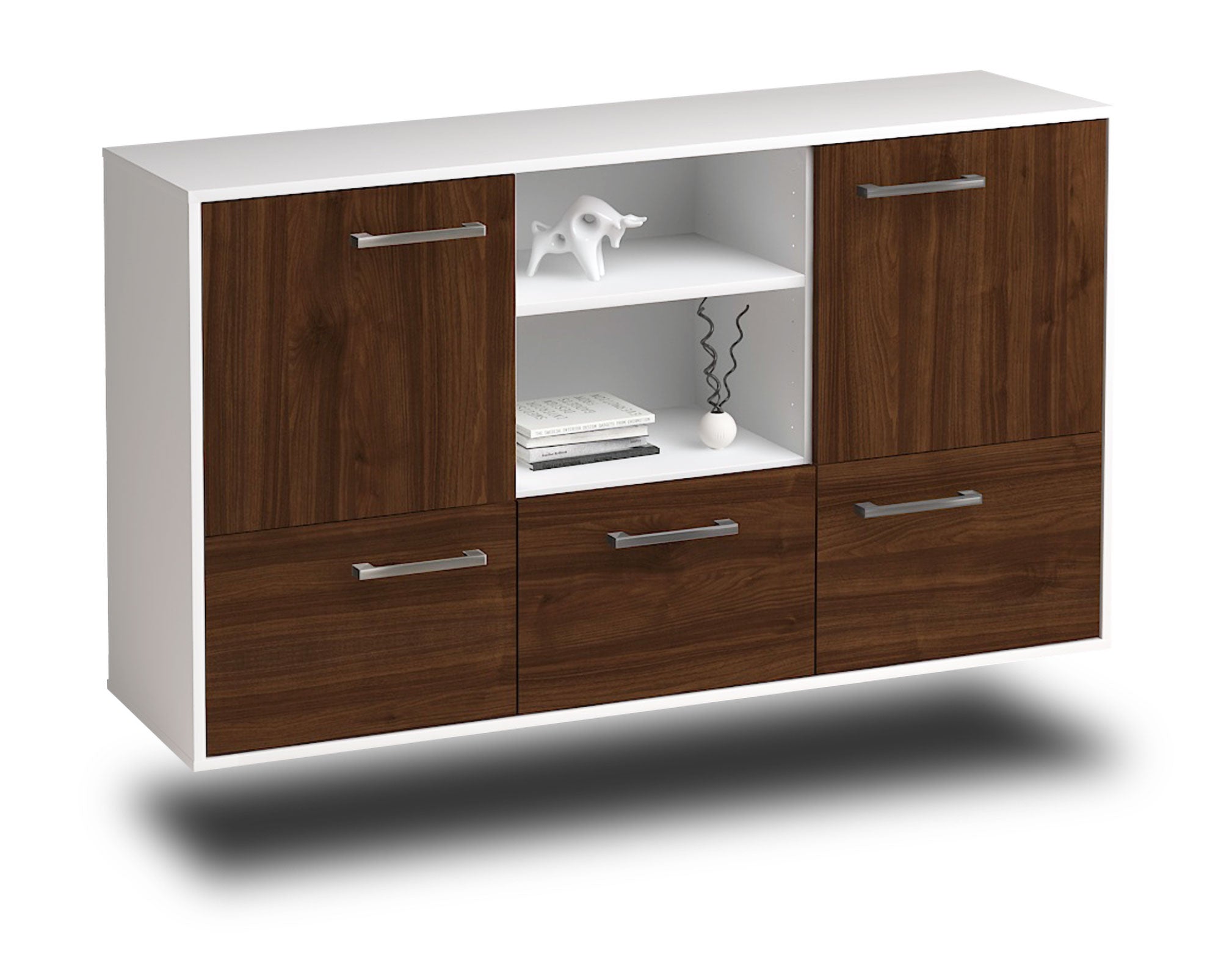 Sideboard - Diellza - Design Holzdekor - Wandmontage mit Griffe 136 cm