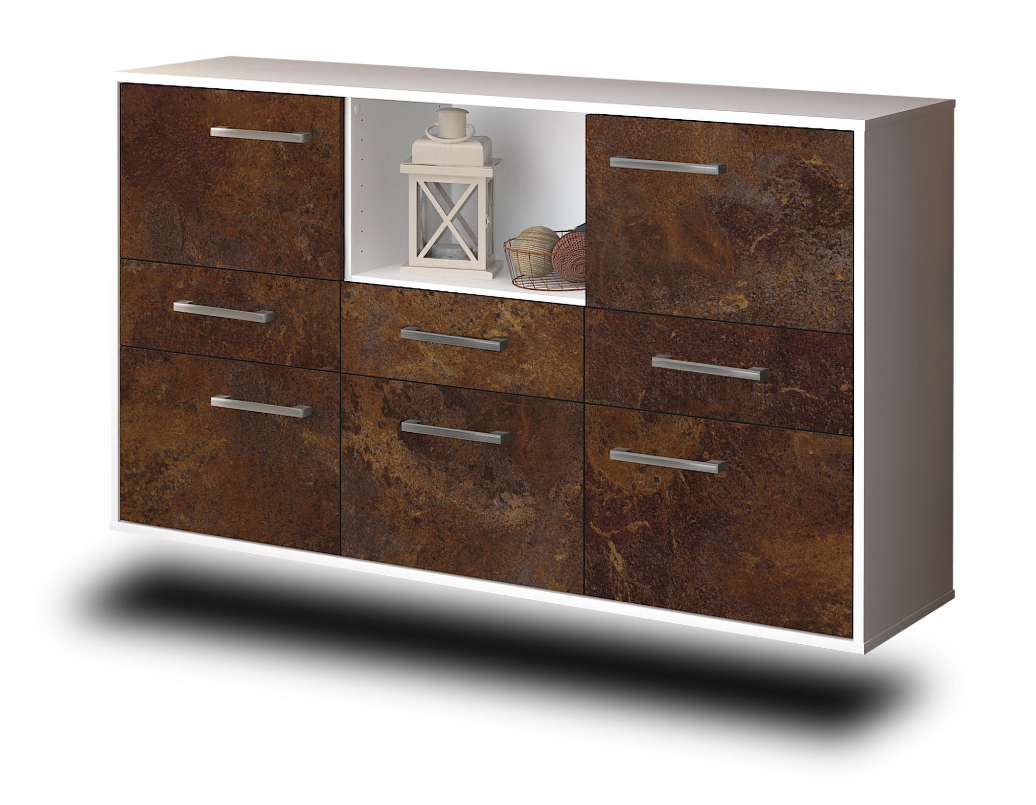 Sideboard - Dominika - Design Industrie Stil - Wandmontage mit Griffe 136 cm Weiss