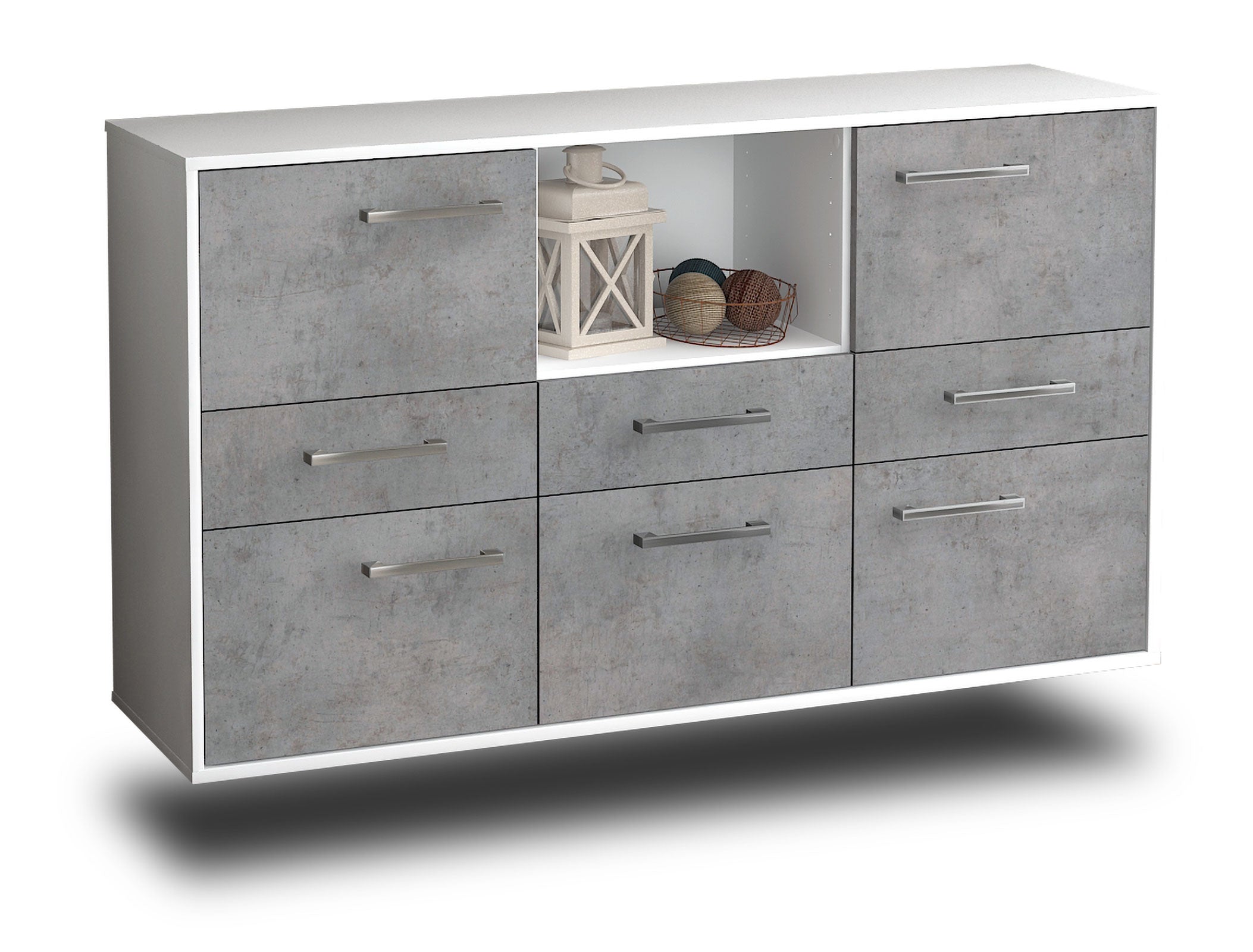 Sideboard - Dominika - Design Industrie Stil - Wandmontage mit Griffe 136 cm Weiss