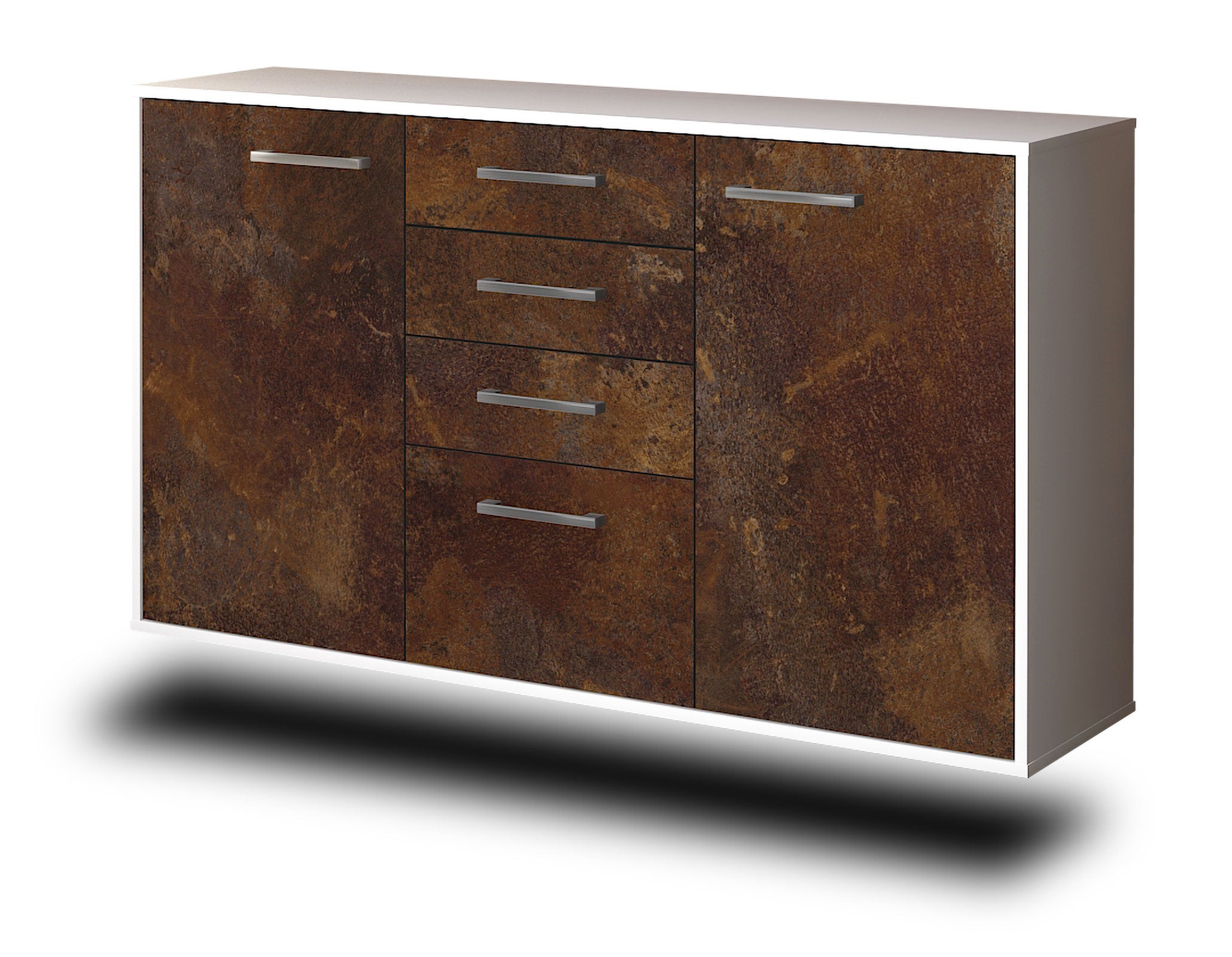 Sideboard - Donatella - Design Industrie Stil - Wandmontage mit Griffe 136 cm Weiss