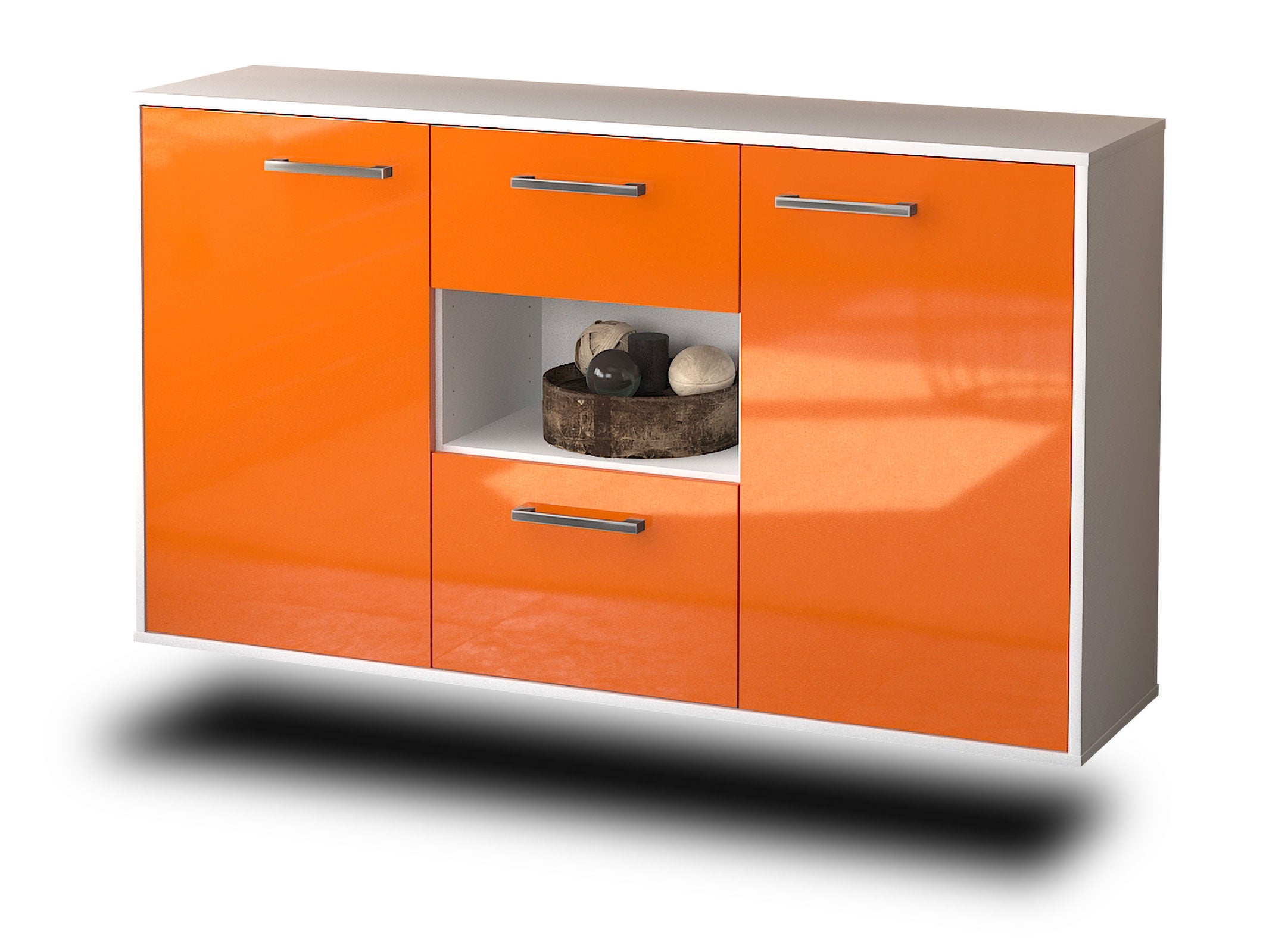 Sideboard - Doriana - Design Hochglanz - Wandmontage mit Griffe 136 cm Weiss