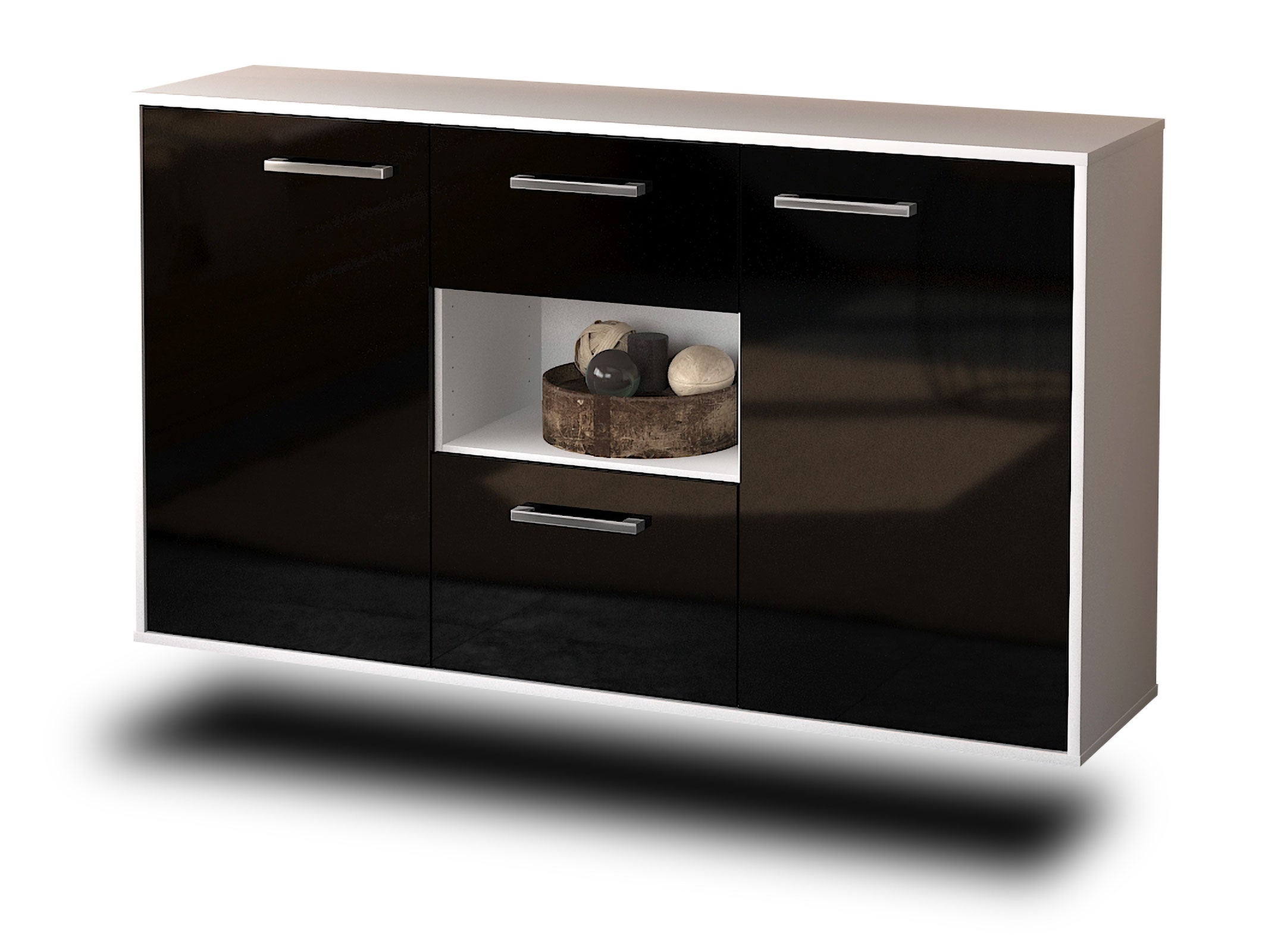Sideboard - Doriana - Design Hochglanz - Wandmontage mit Griffe 136 cm Weiss