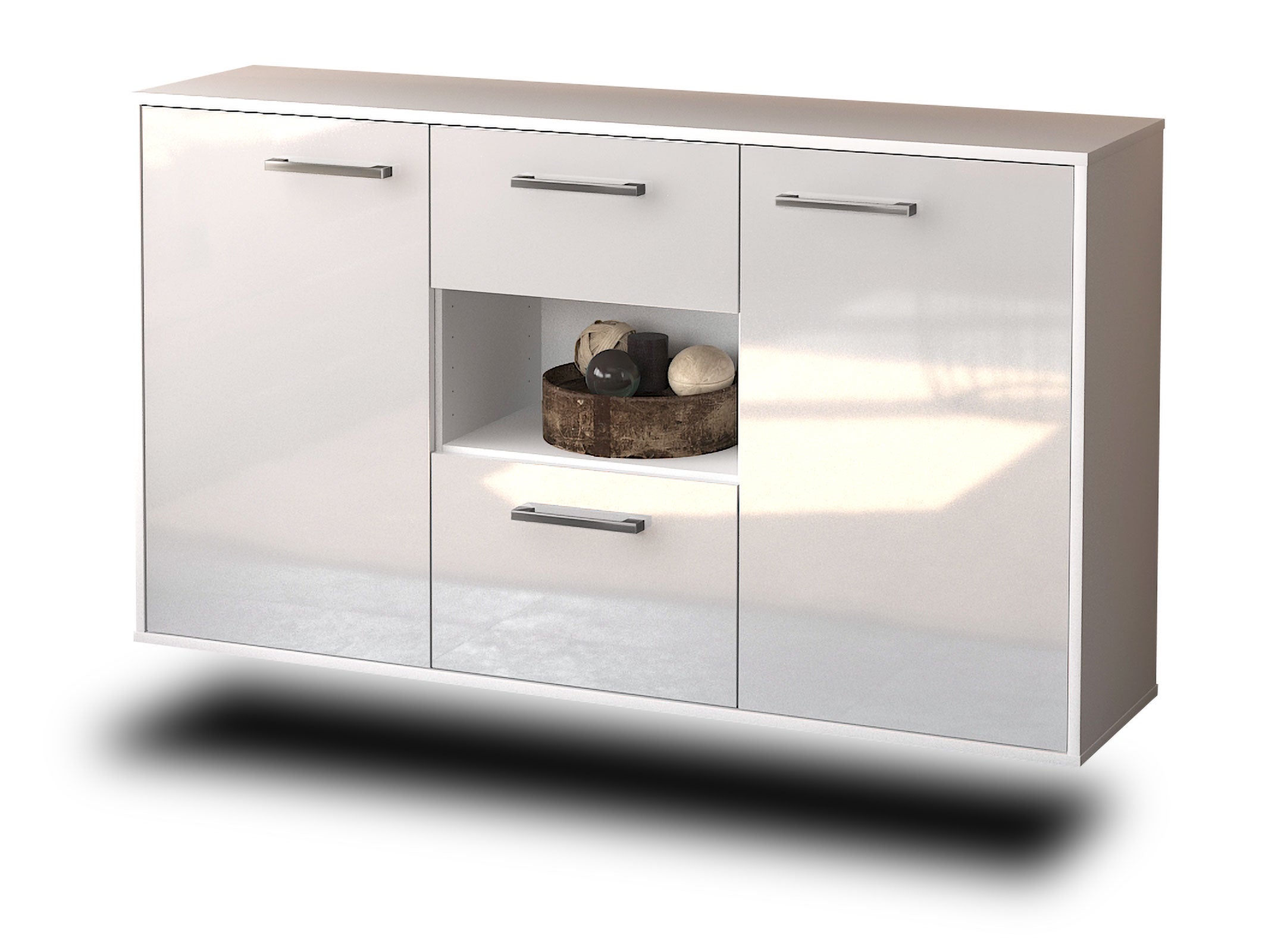 Sideboard - Doriana - Design Hochglanz - Wandmontage mit Griffe 136 cm Weiss
