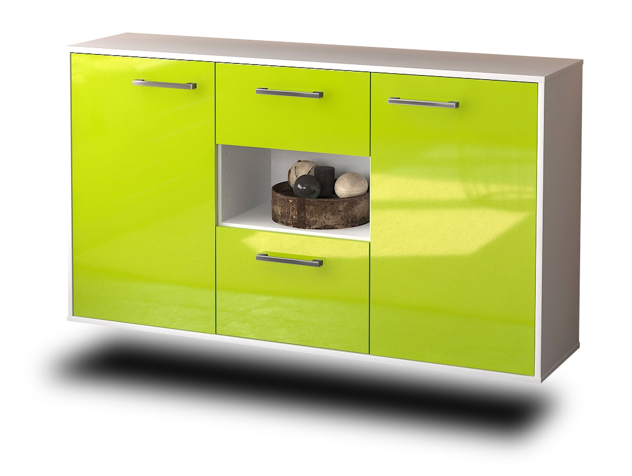 Sideboard - Doriana - Design Hochglanz - Wandmontage mit Griffe 136 cm Weiss