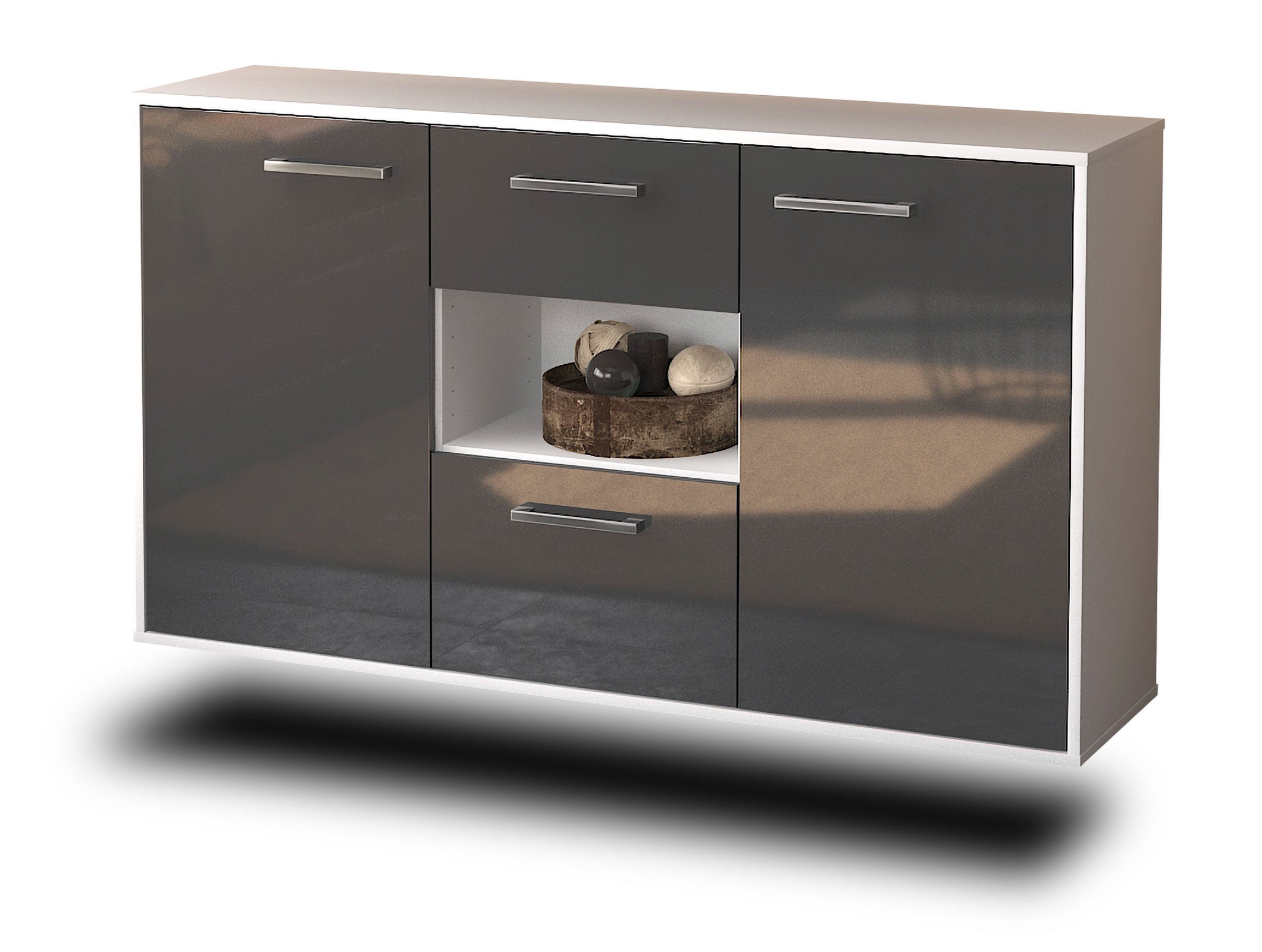 Sideboard - Doriana - Design Hochglanz - Wandmontage mit Griffe 136 cm Weiss