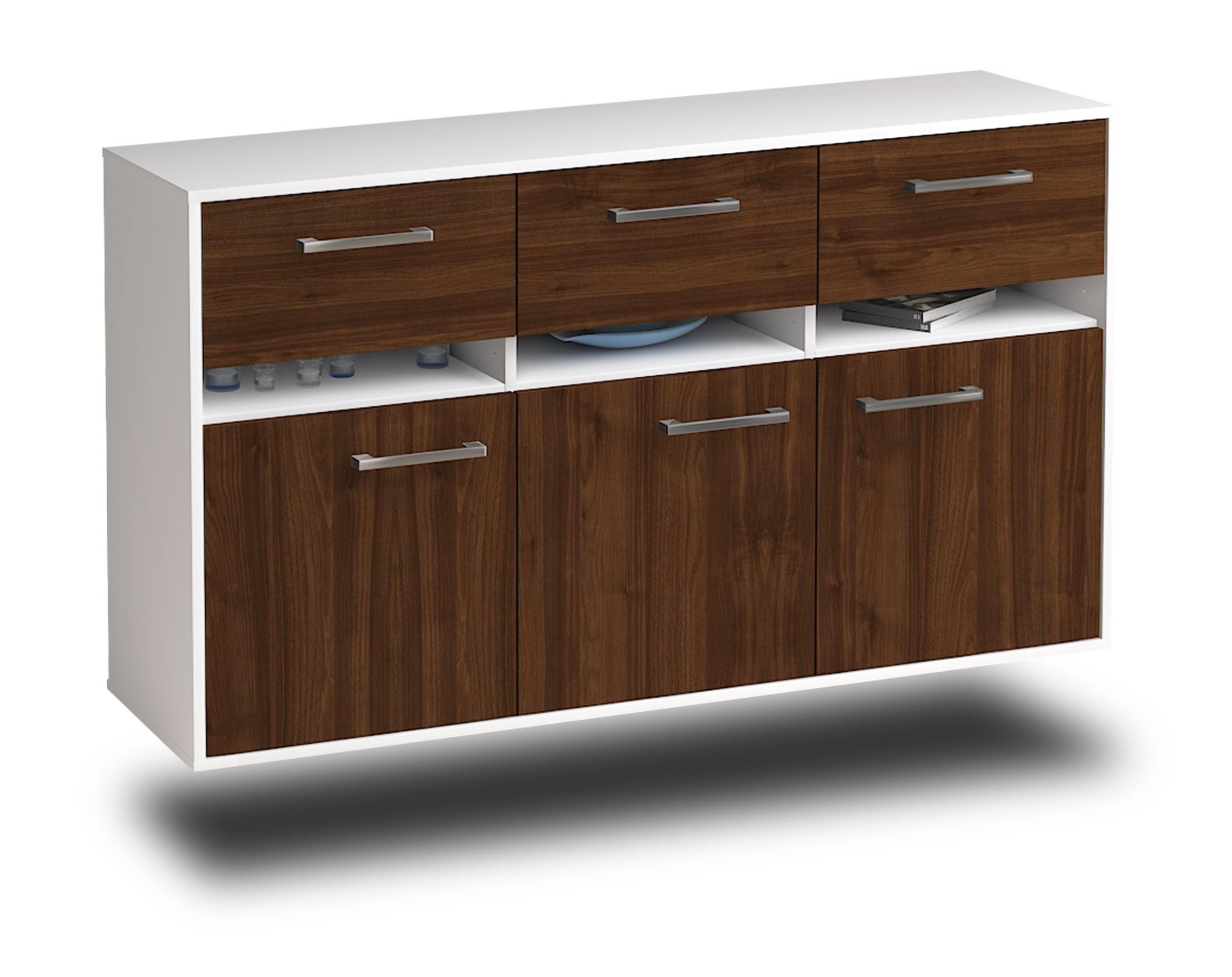 Sideboard - Dorinde - Design Holzdekor - Wandmontage mit Griffe 136 cm Weiss