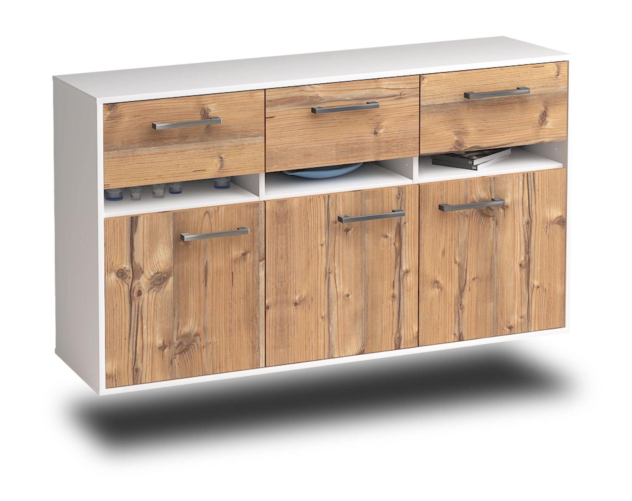 Sideboard - Dorinde - Design Holzdekor - Wandmontage mit Griffe 136 cm Weiss