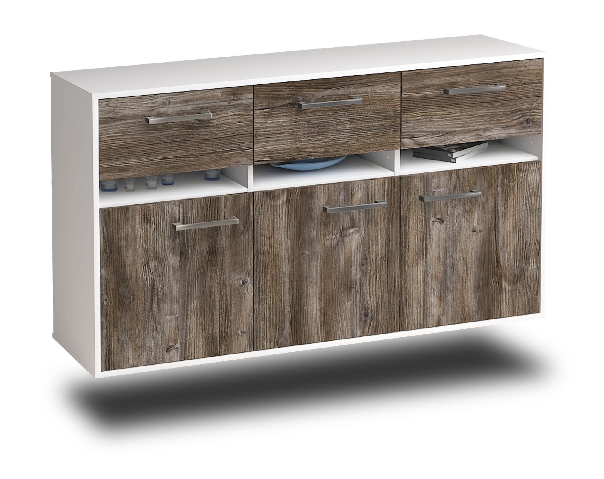 Sideboard - Dorinde - Design Holzdekor - Wandmontage mit Griffe 136 cm Weiss