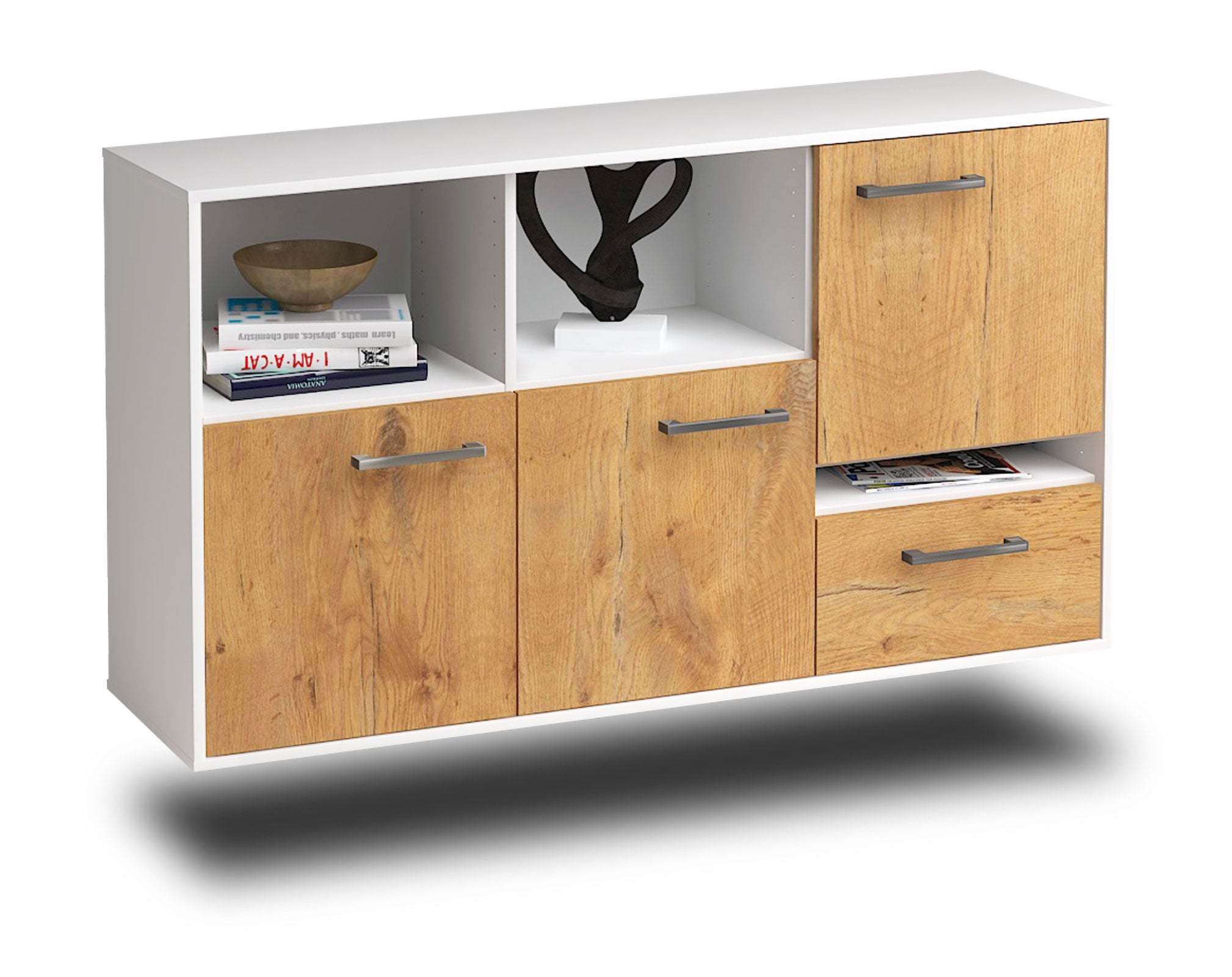 Sideboard - EDA - Design Holzdekor - Wandmontage mit Griffe 136 cm Weiss