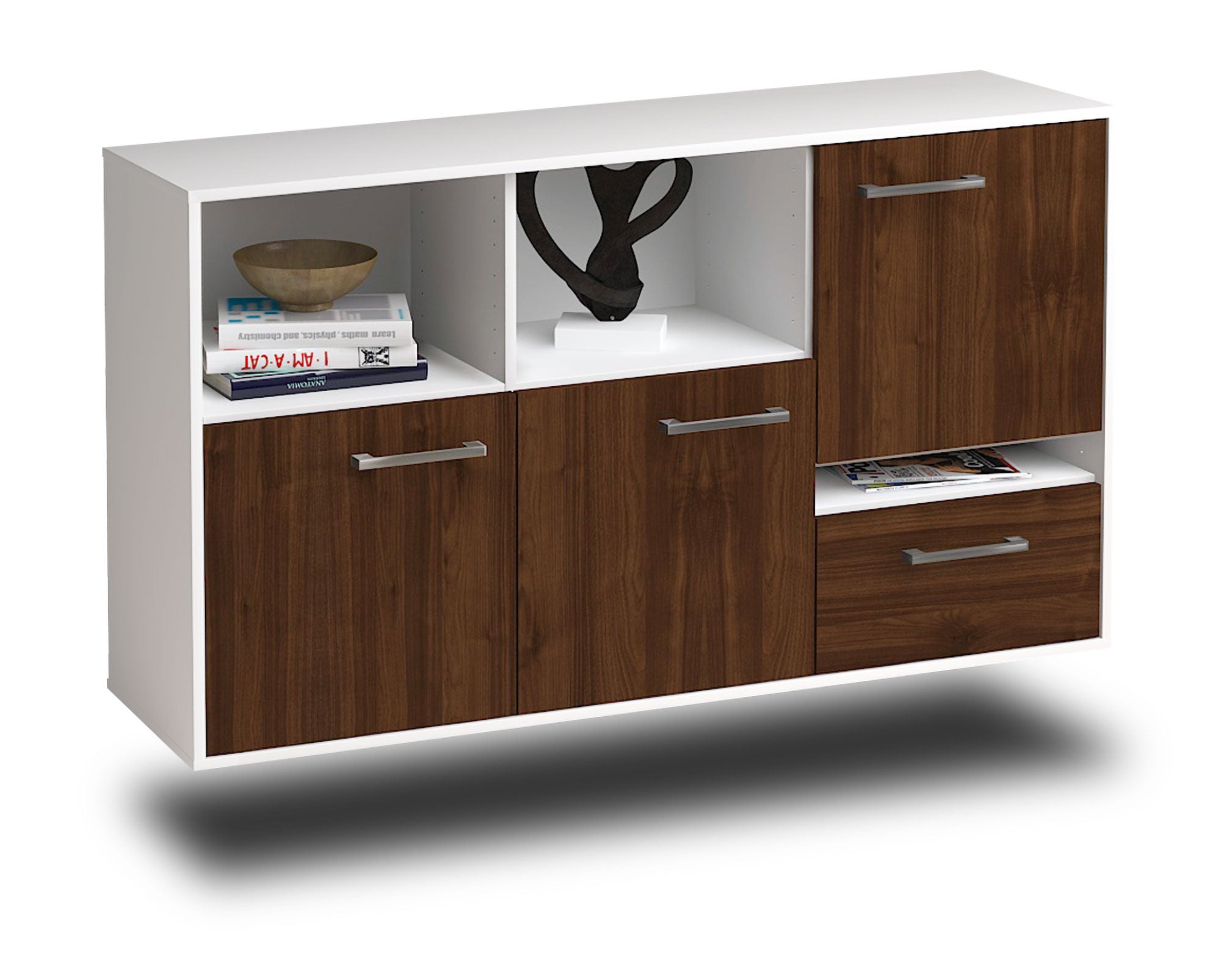 Sideboard - EDA - Design Holzdekor - Wandmontage mit Griffe 136 cm Weiss