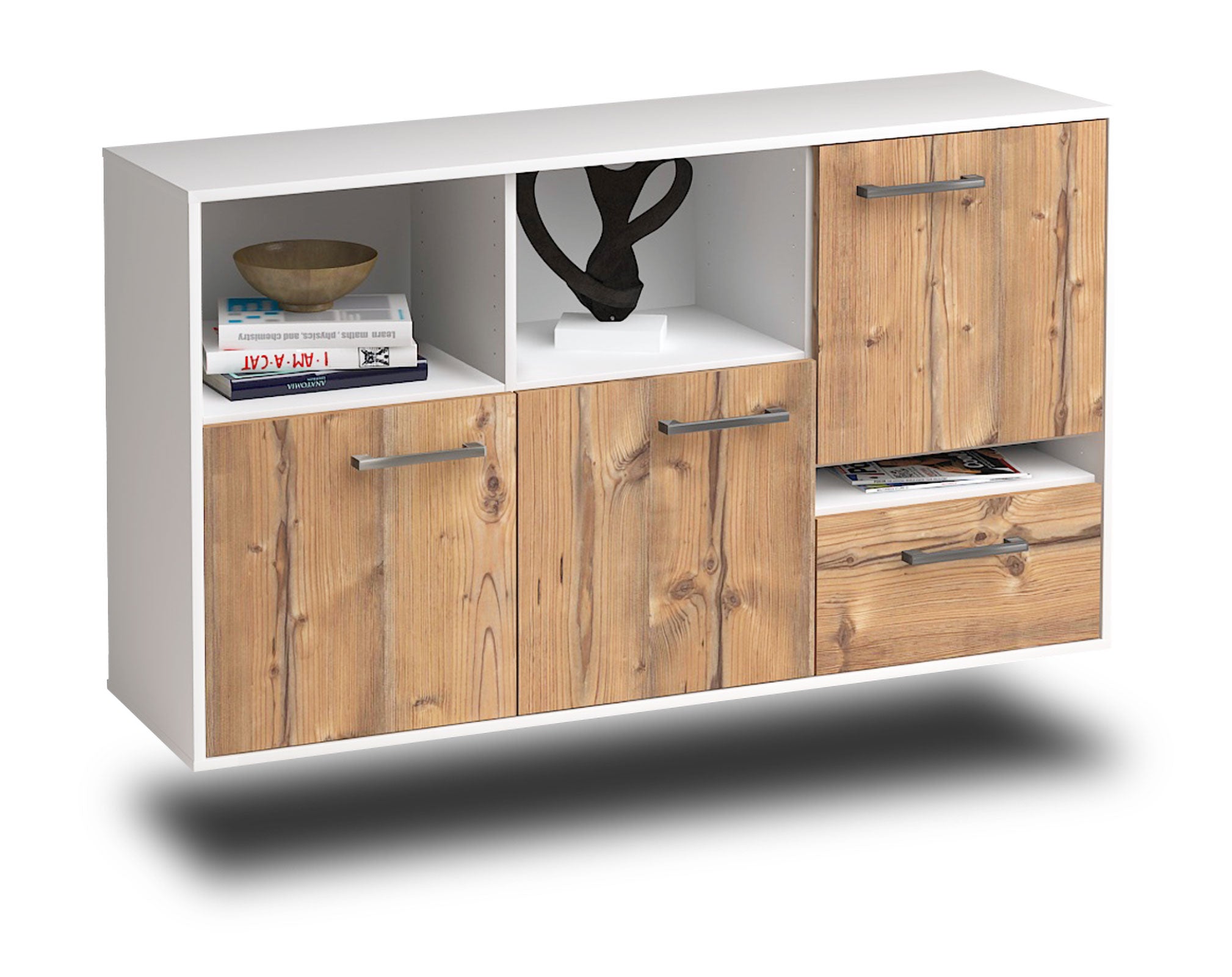 Sideboard - EDA - Design Holzdekor - Wandmontage mit Griffe 136 cm Weiss