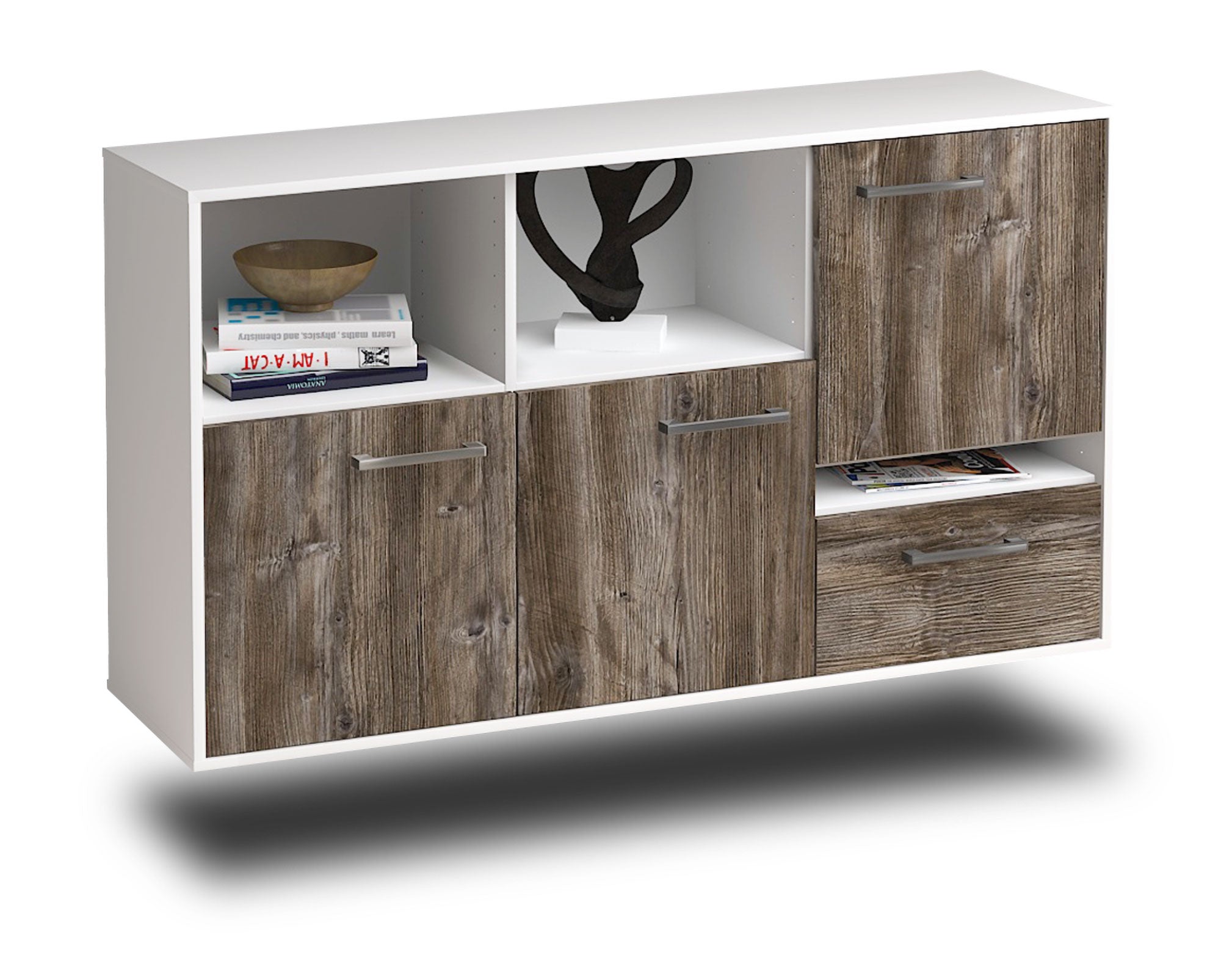 Sideboard - EDA - Design Holzdekor - Wandmontage mit Griffe 136 cm Weiss