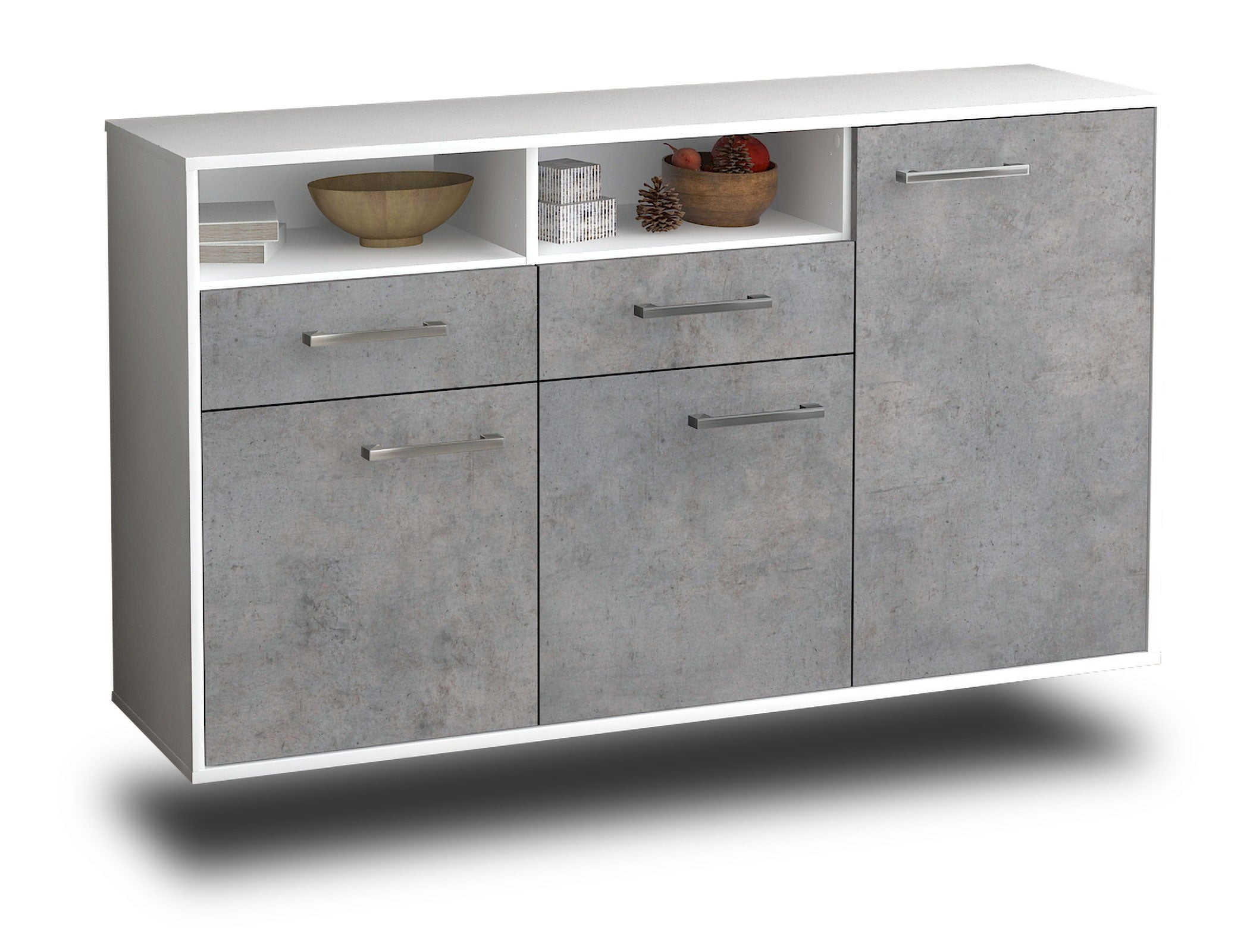 Sideboard - Editta - Design Industrie Stil - Wandmontage mit Griffe 136 cm Weiss