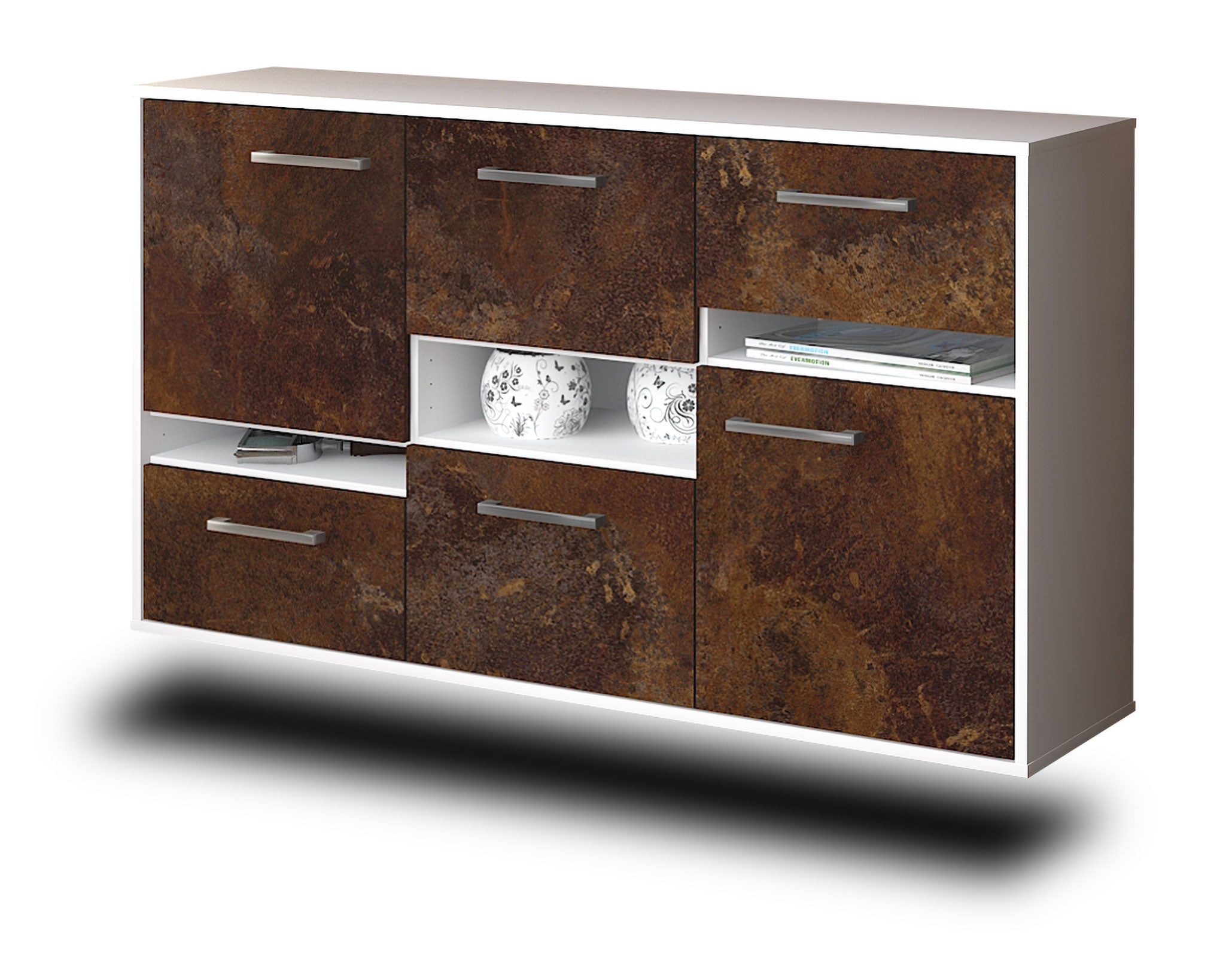 Sideboard - Egizia - Design Industrie Stil - Wandmontage mit Griffe 136 cm Weiss