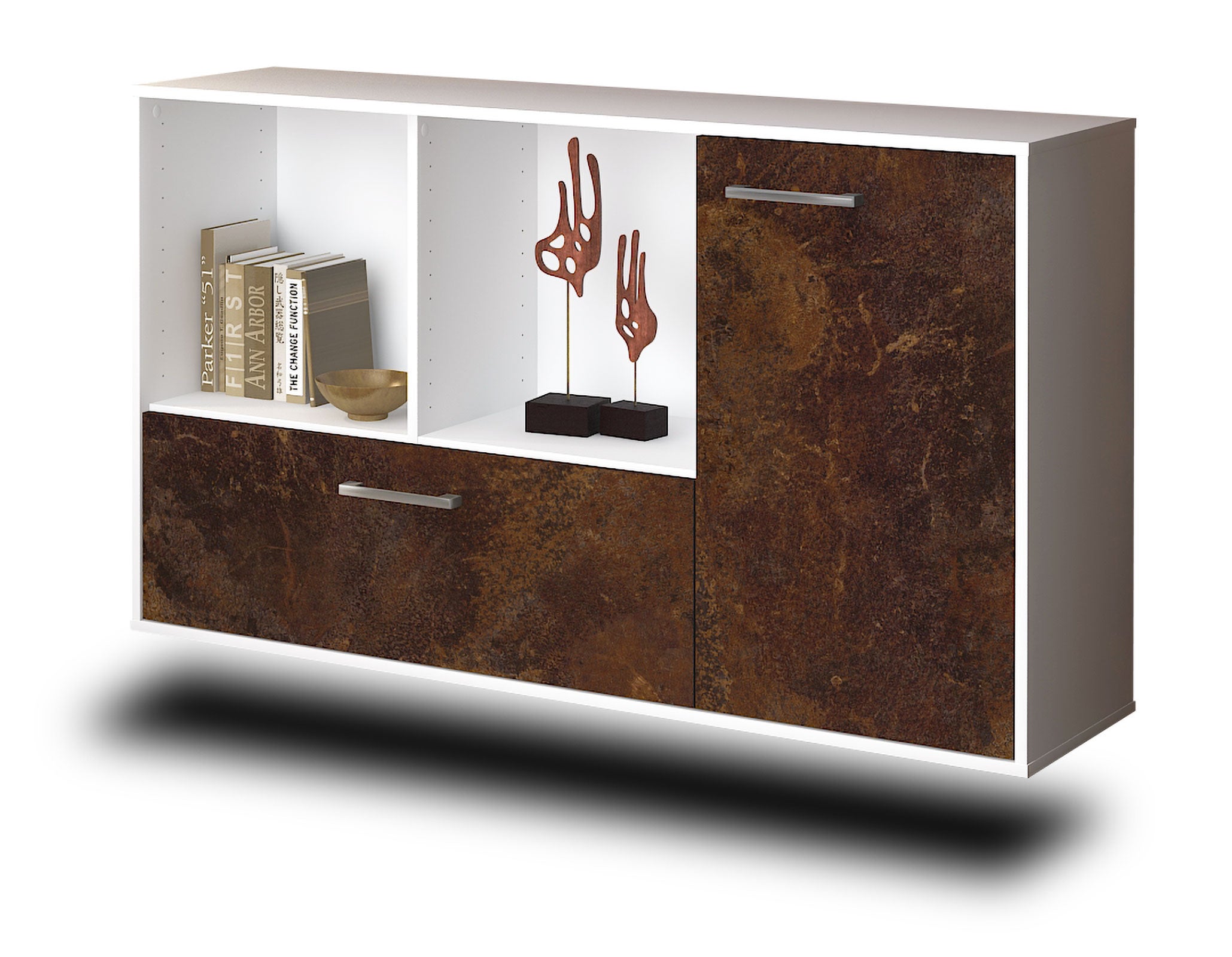 Sideboard - Ela - Design Industrie Stil - Wandmontage mit Griffe 136 cm Weiss