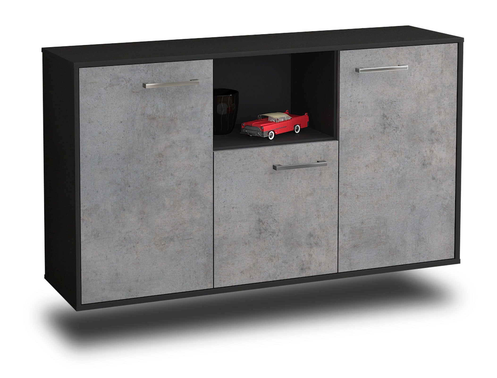 Sideboard - Demetria - Design Industrie Stil - Wandmontage mit Griffe 136 cm Anthrazit