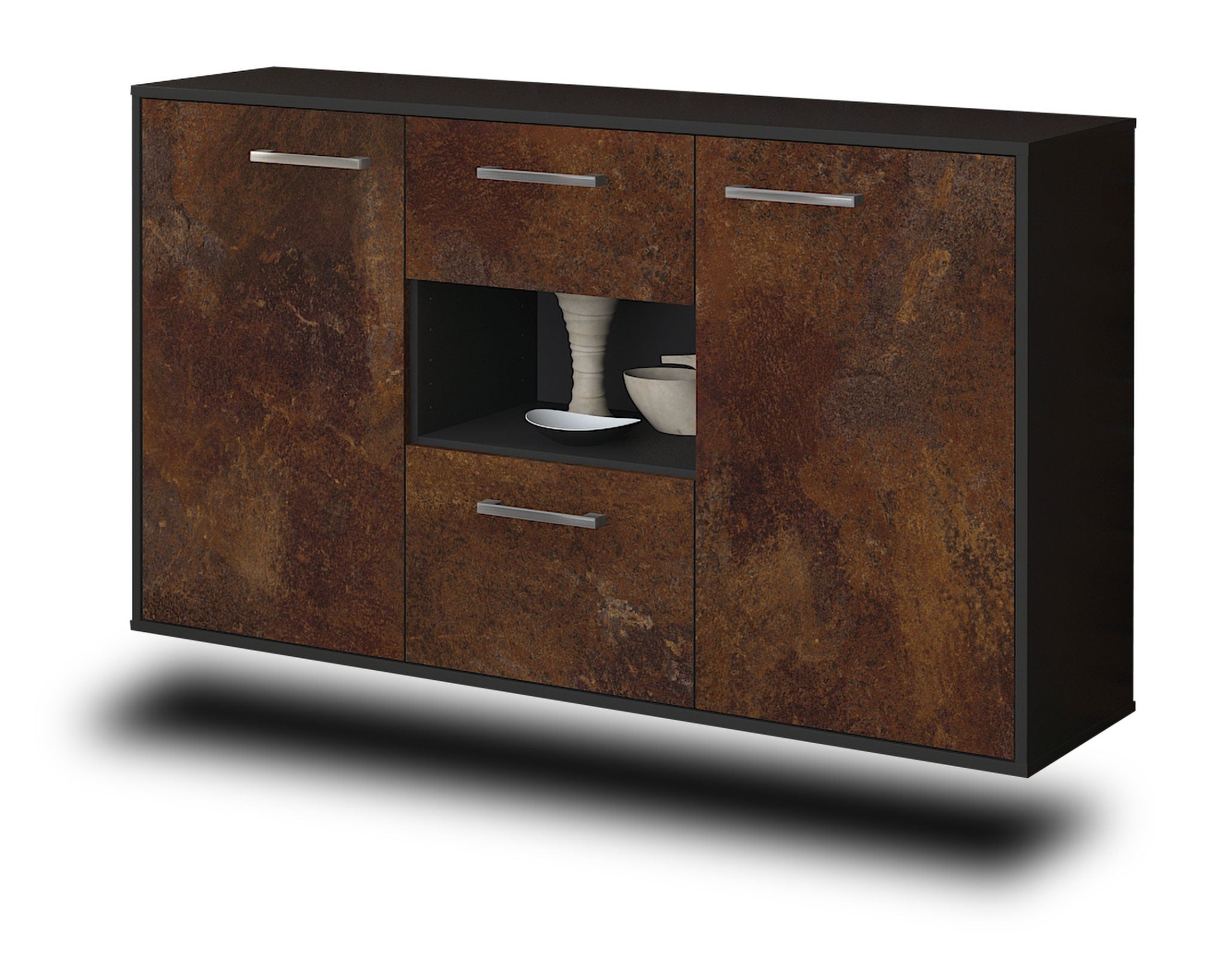 Sideboard - Denise - Design Industrie Stil - Wandmontage mit Griffe 136 cm Anthrazit