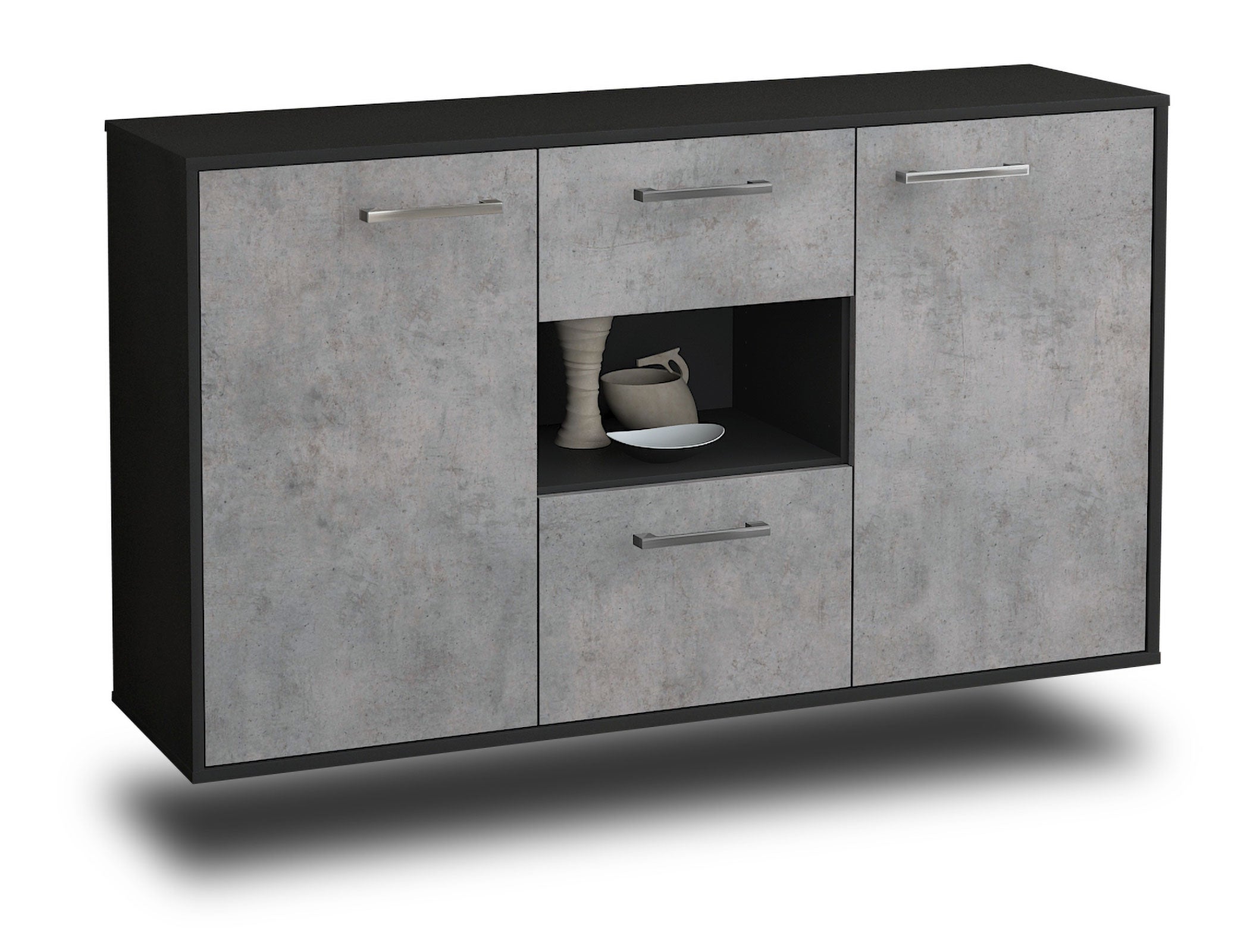 Sideboard - Denise - Design Industrie Stil - Wandmontage mit Griffe 136 cm Anthrazit